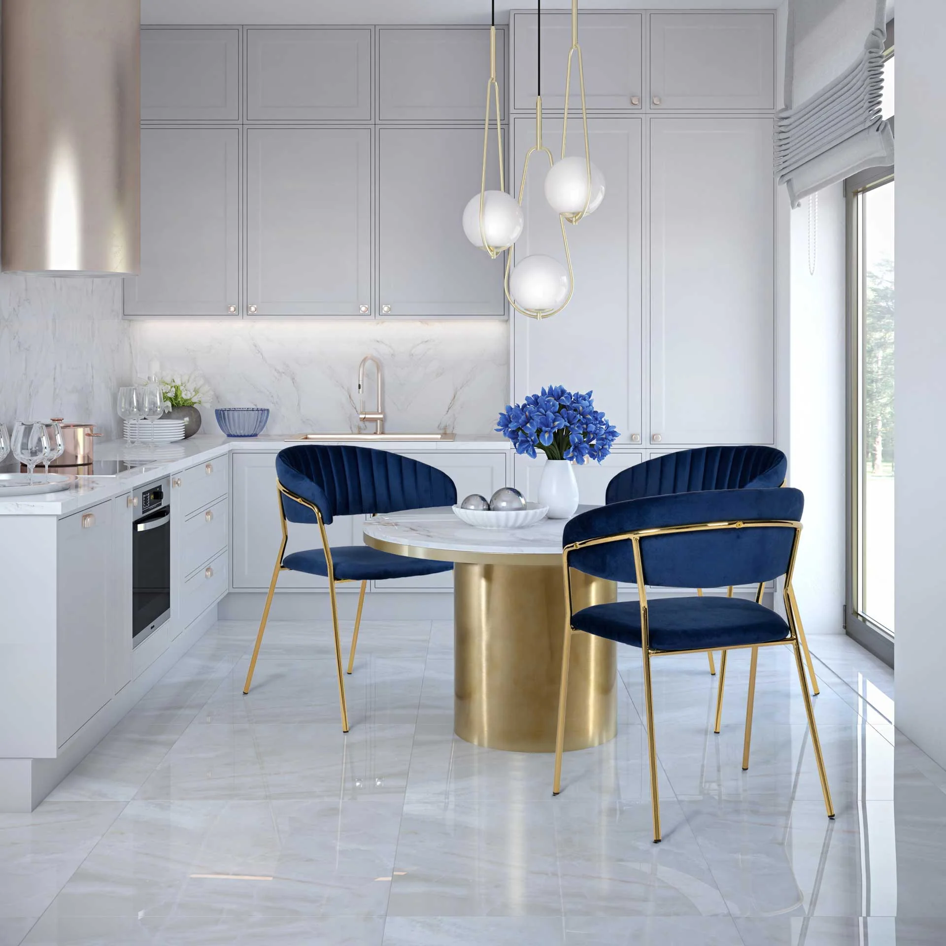 Alisha Marble Dining Table Gold/White - Image 10