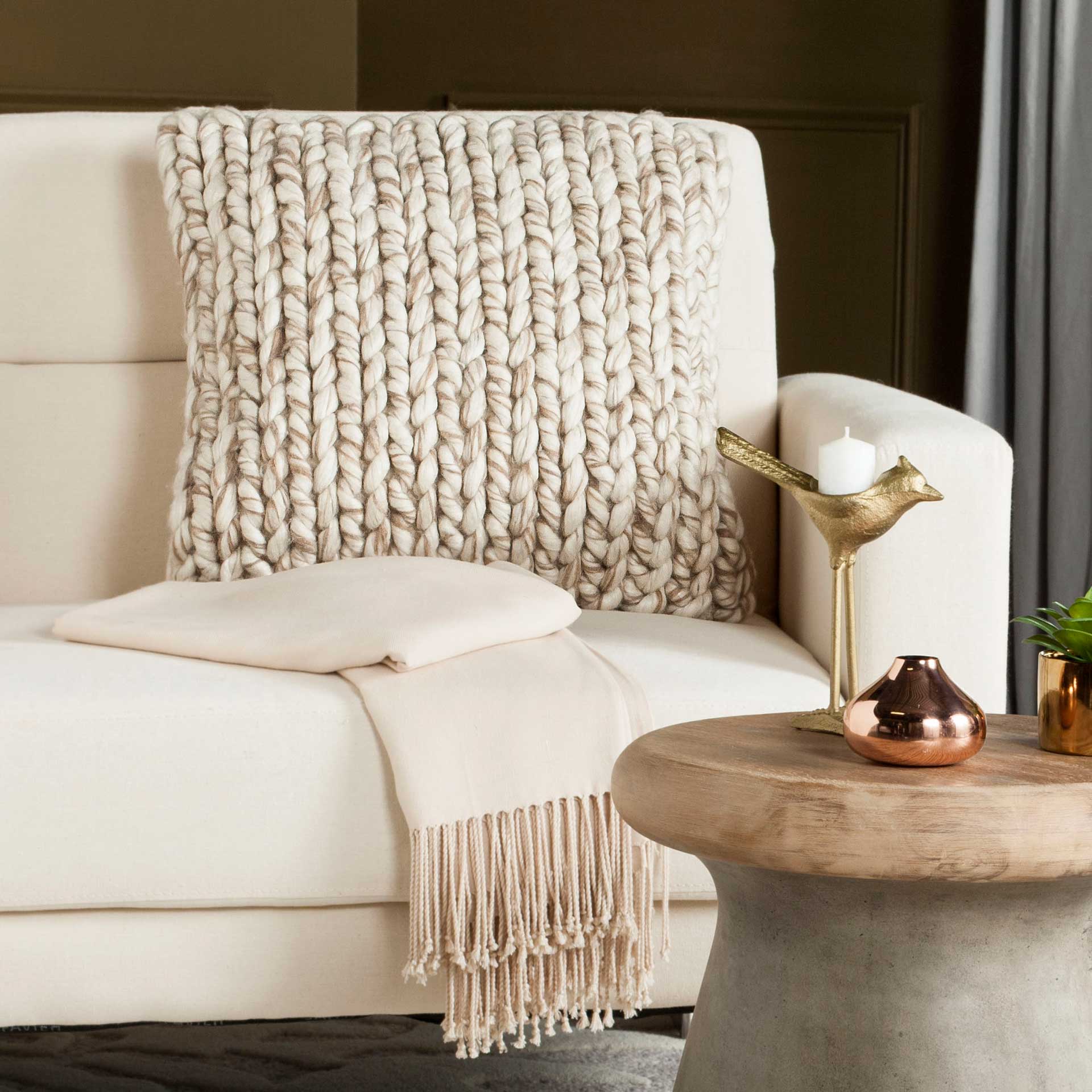 All Over Braid Pillow Natural Taupe Blend - Image 4