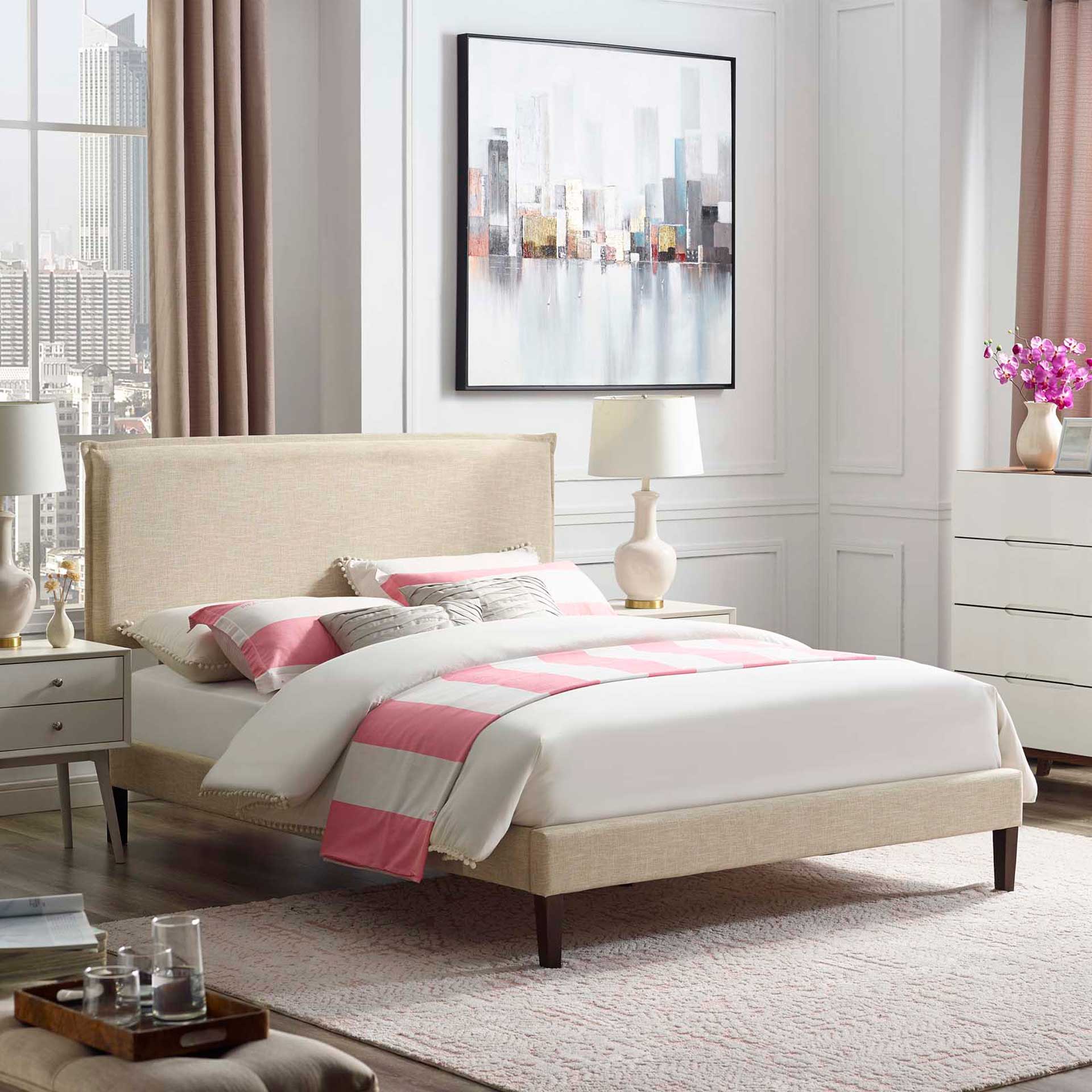 Allen Fabric Platform Bed Beige - Image 5
