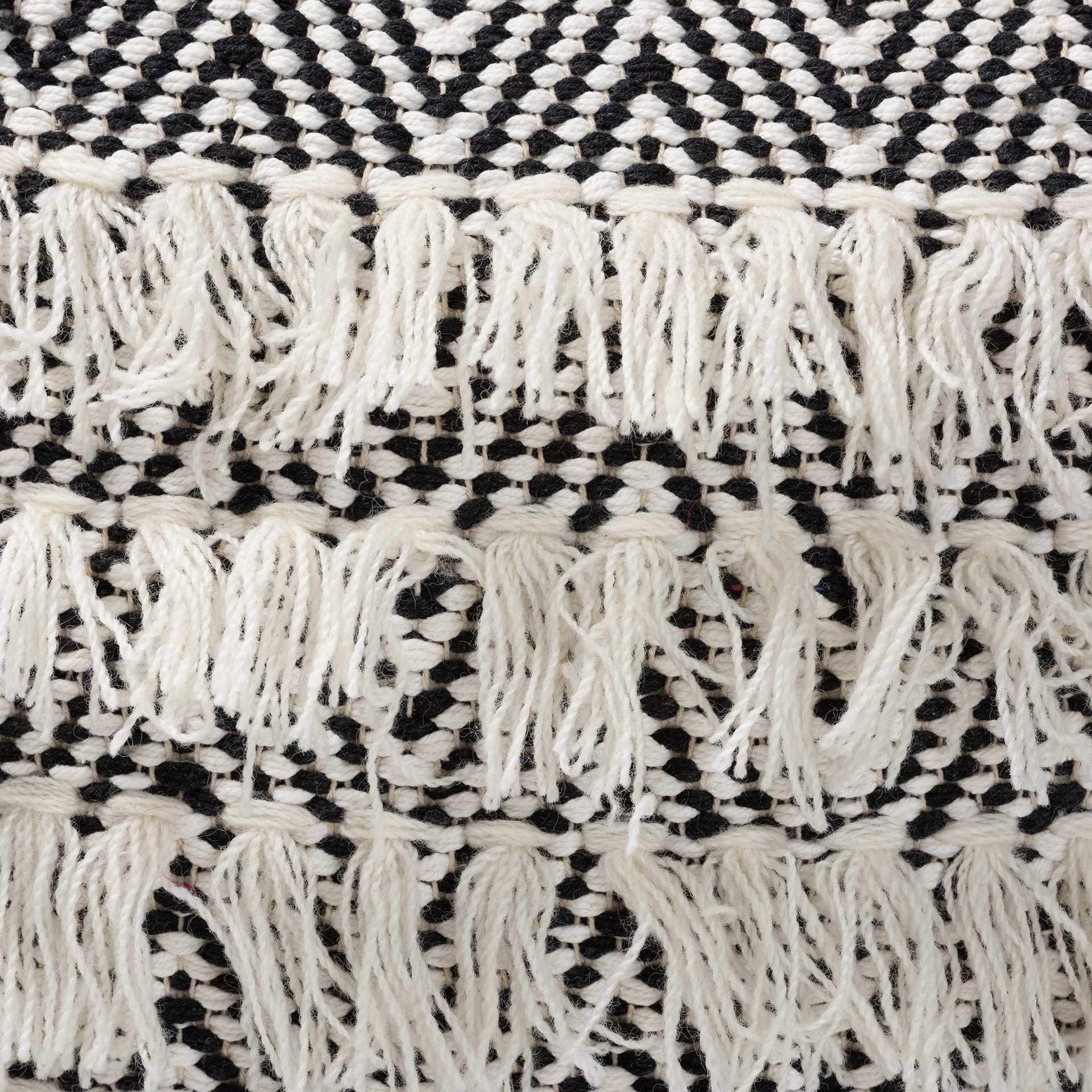 Allison Handwoven Wool Tassel Pouf Black/Ivory - Image 3