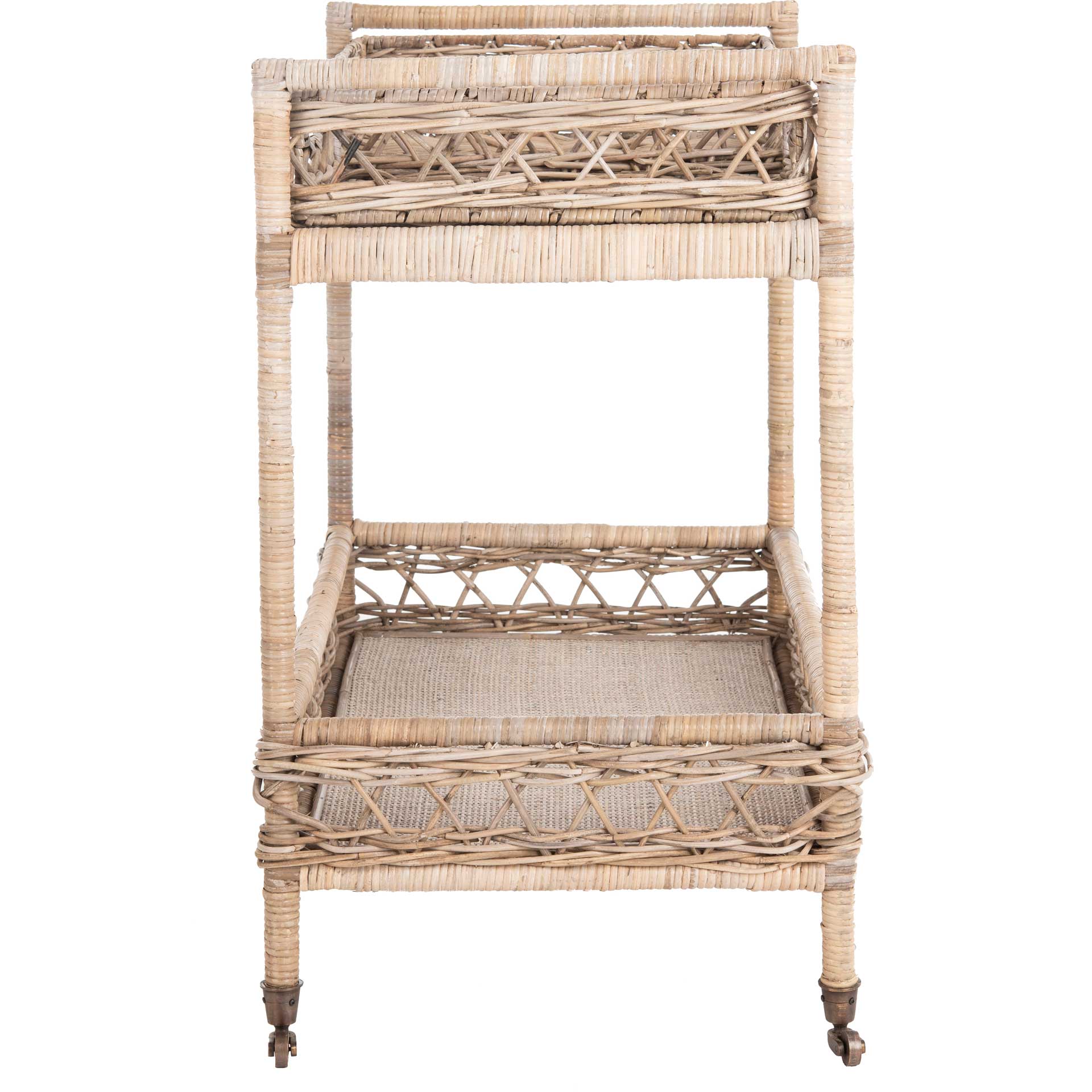 Amalia 2 Tier Rattan Bar Cart Gray Wash/Antique Brass - Image 4