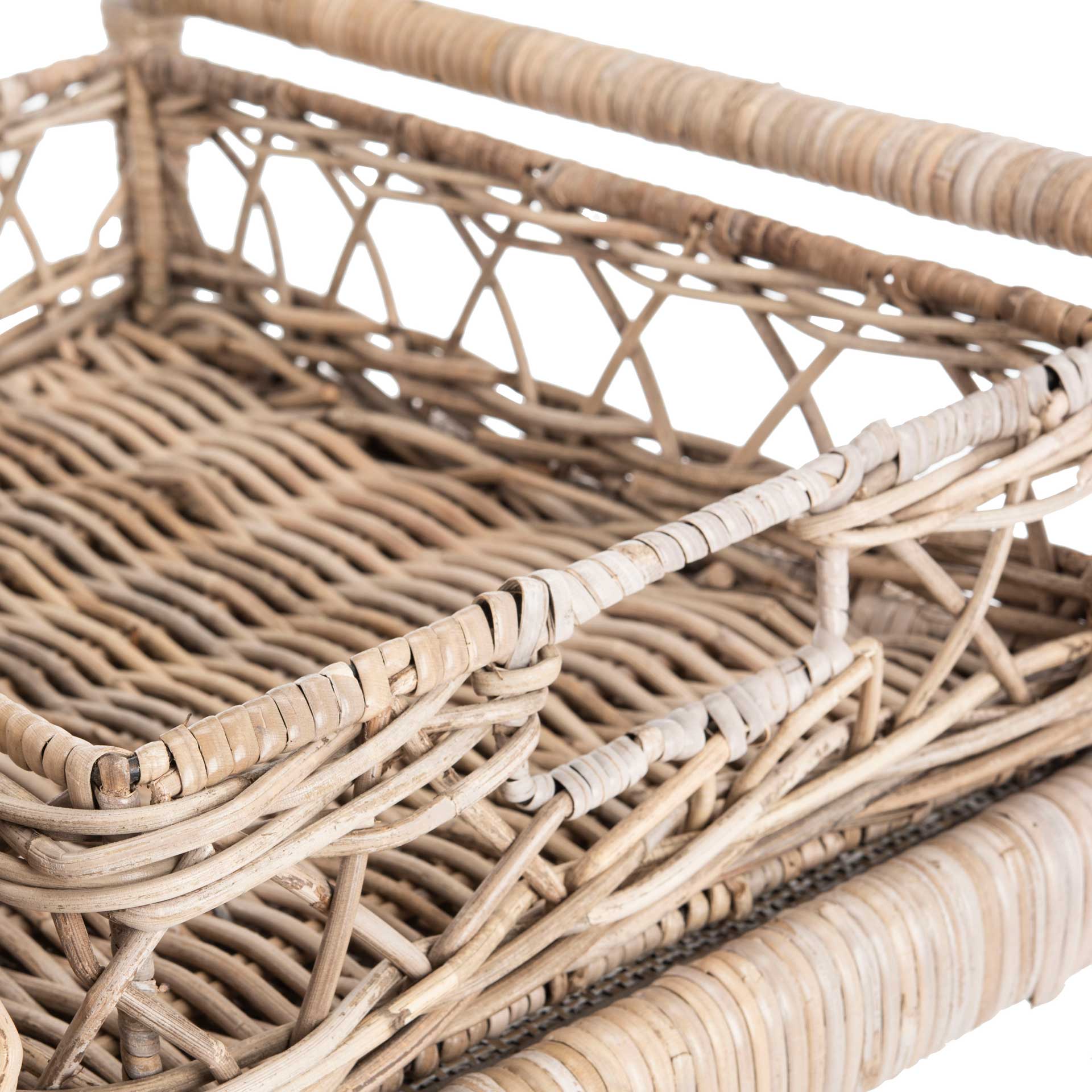 Amalia 2 Tier Rattan Bar Cart Gray Wash/Antique Brass - Image 6