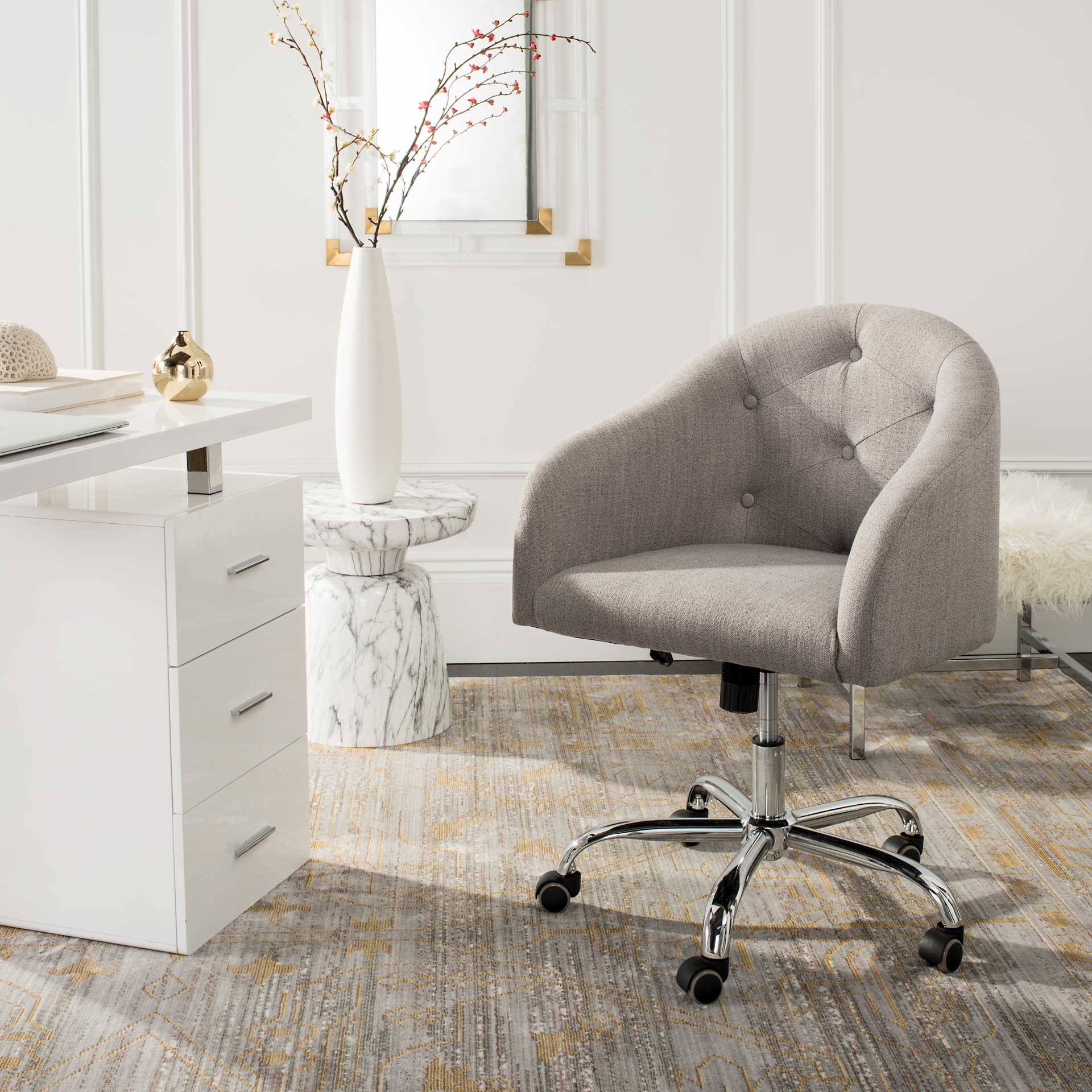 Amalya Tufted Linen Office Chair Gray/Chrome - Image 7