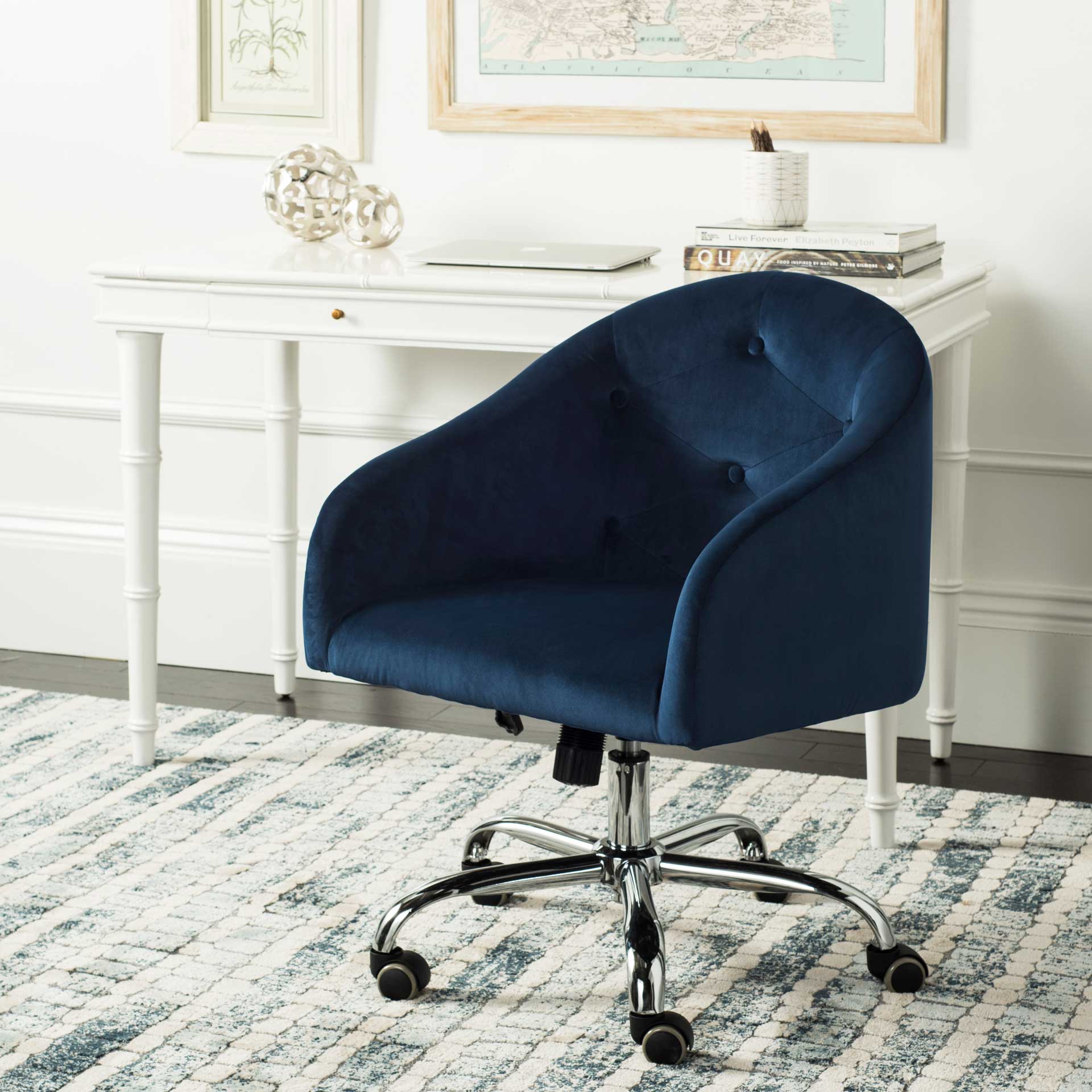 Amalya Tufted Velvet Office Chair Navy/Chrome - Image 6