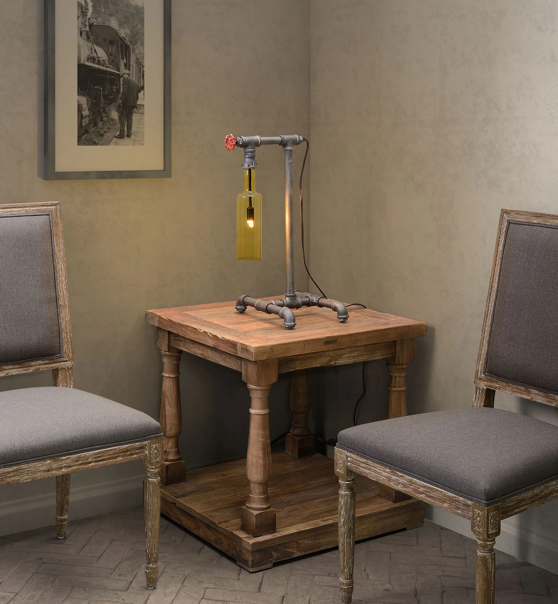 Amber Table Lamp Gray & Orange Glass - Image 5