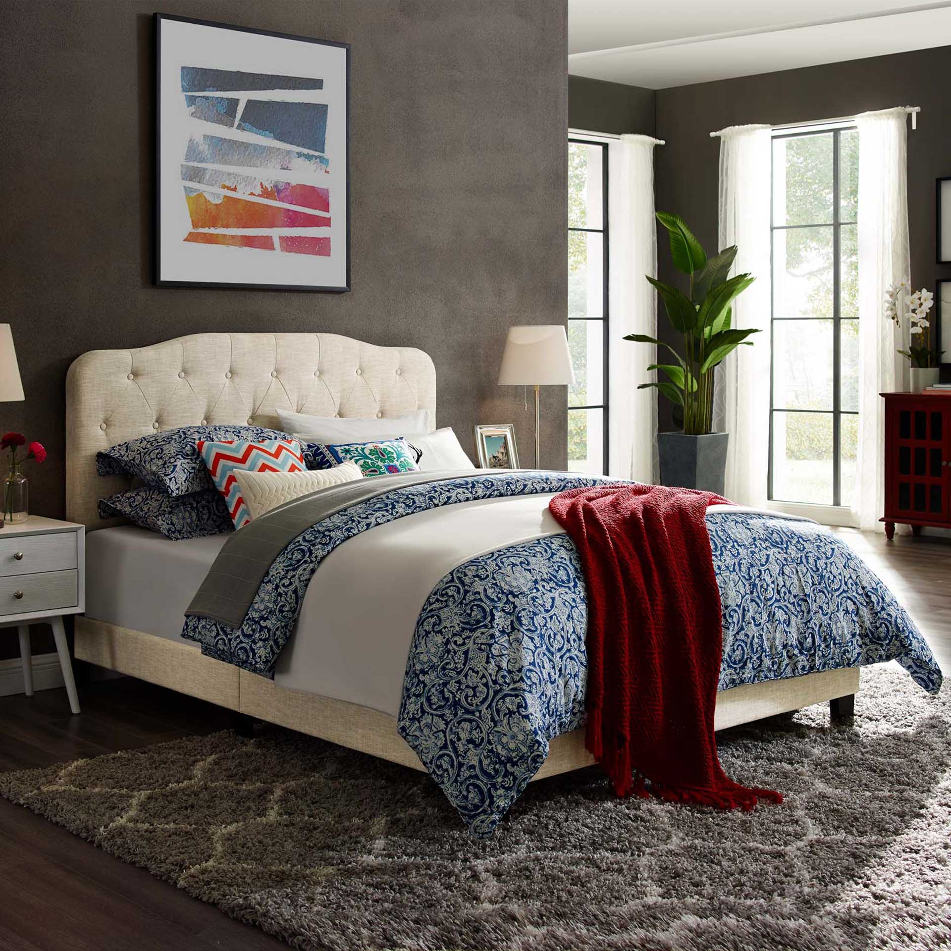Amelie Upholstered Fabric Bed Beige - Image 5