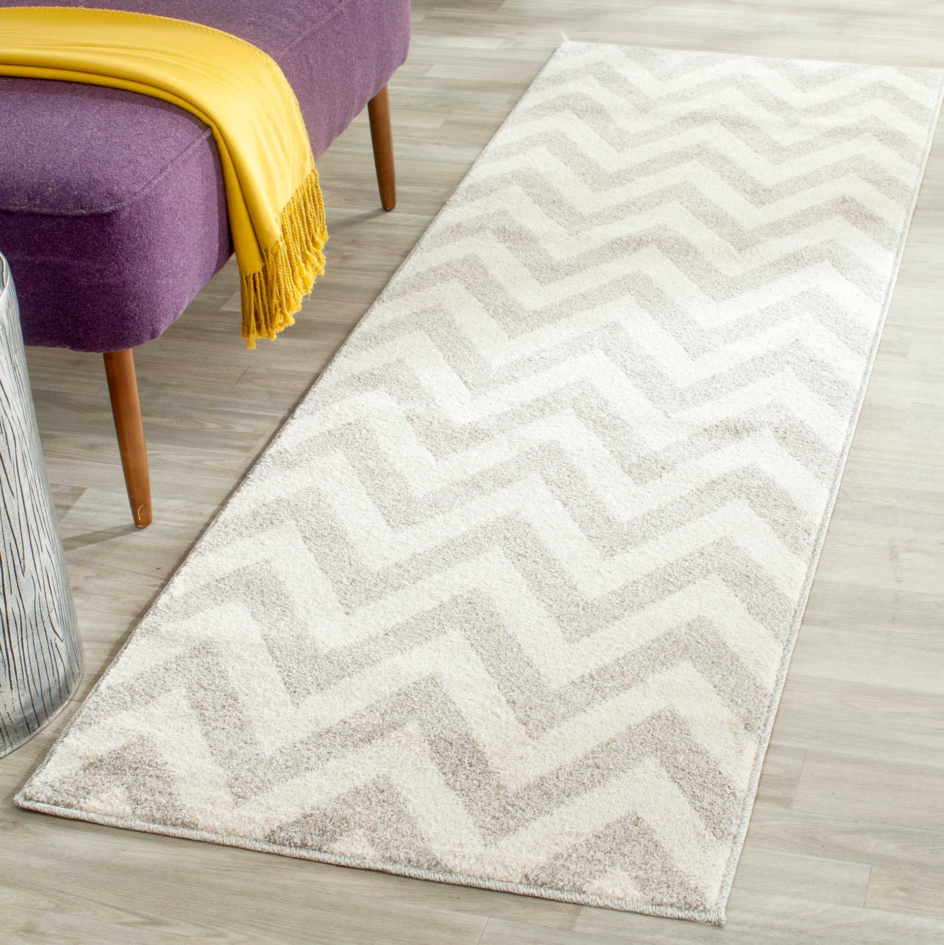 Amherst Chevron Light Gray/Beige Runner Rug - Image 2