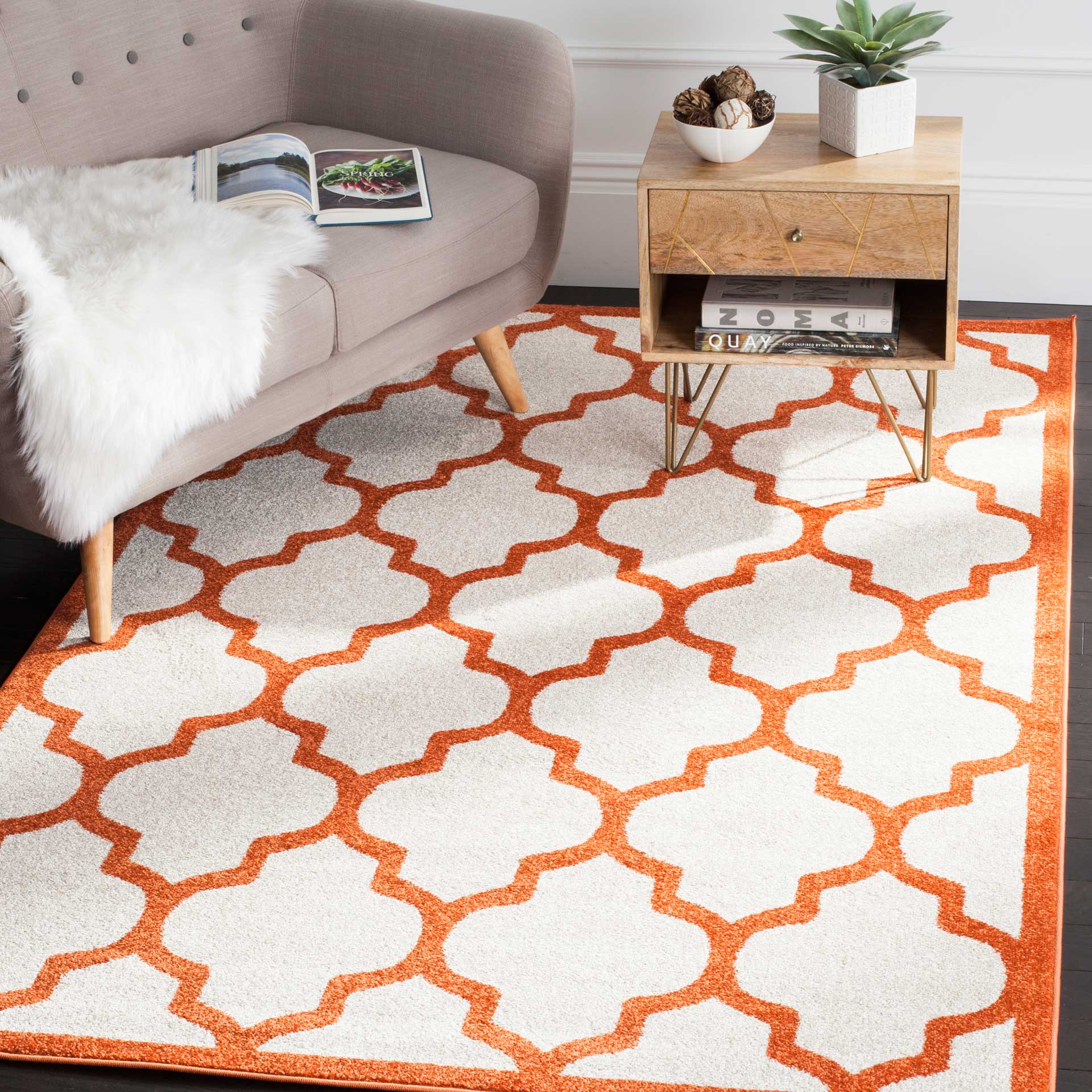 Amherst Quatrefoil Beige/Orange Area Rug - Image 6