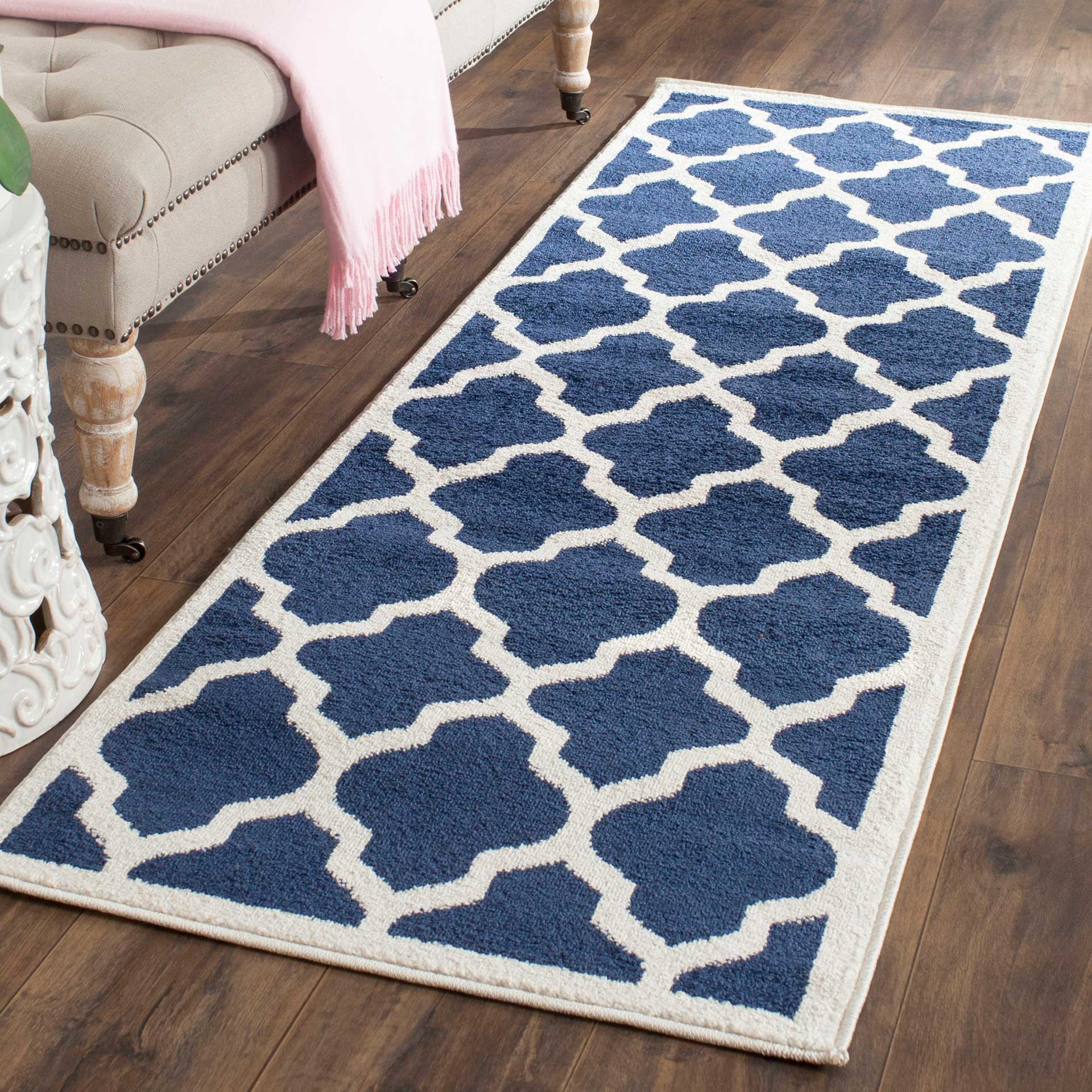 Amherst Quatrefoil Navy/Beige Runner Rug - Image 2