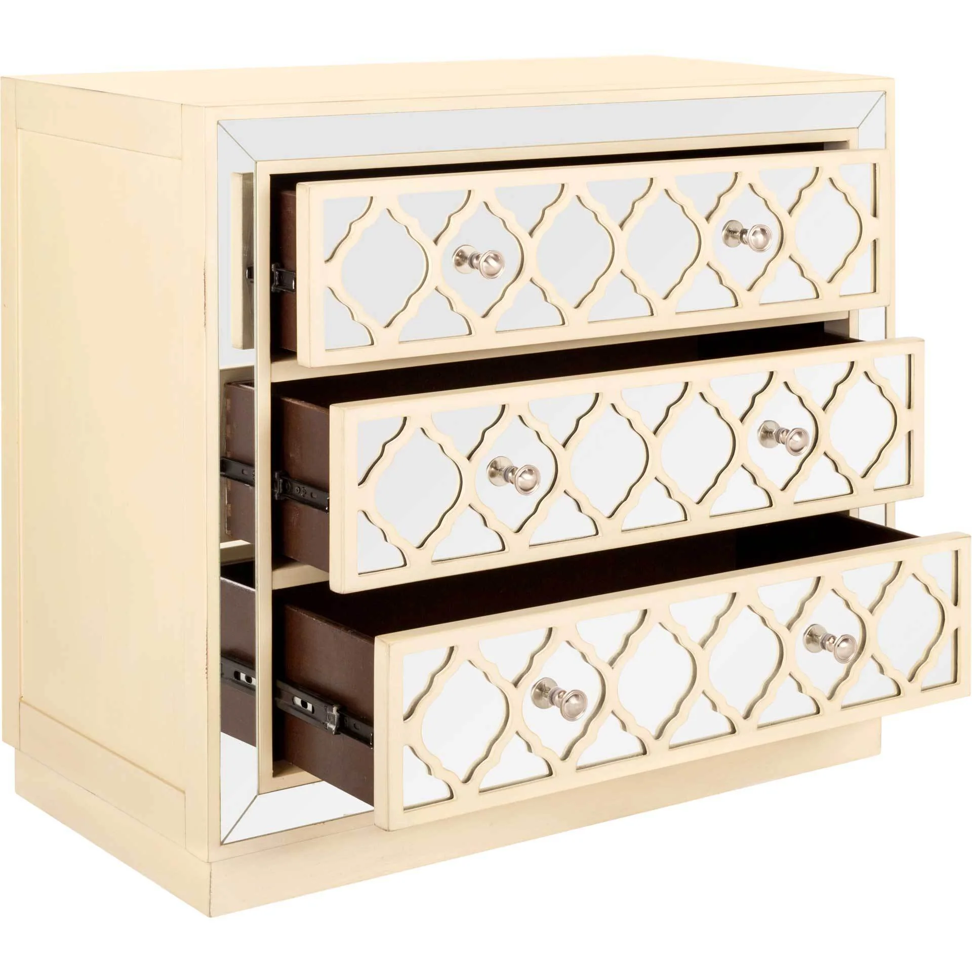 Amira 3 Drawer Chest Antique Beige/Nickel/Mirror - Image 2