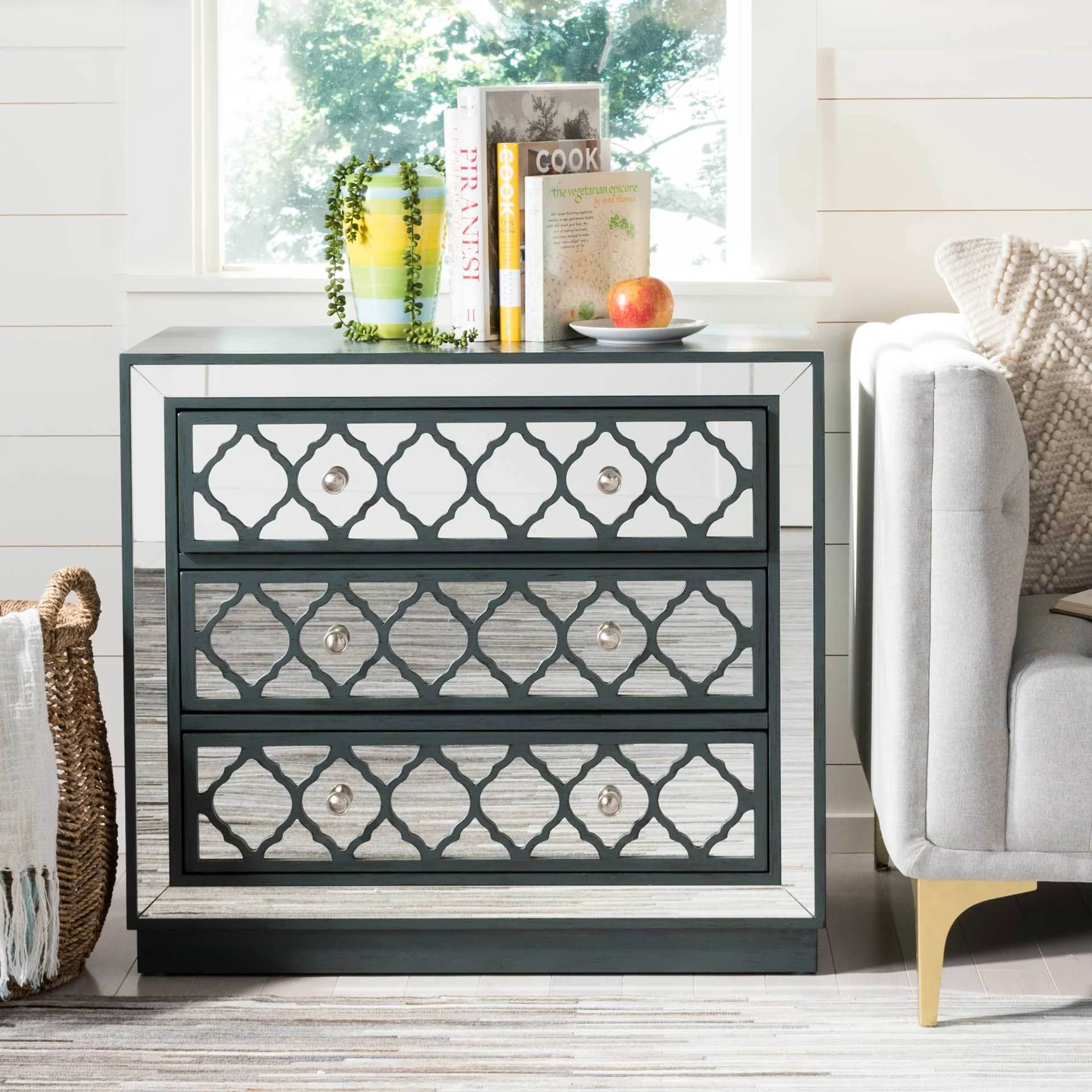 Amira 3 Drawer Chest Steel Teal/Nickel/Mirror - Image 7
