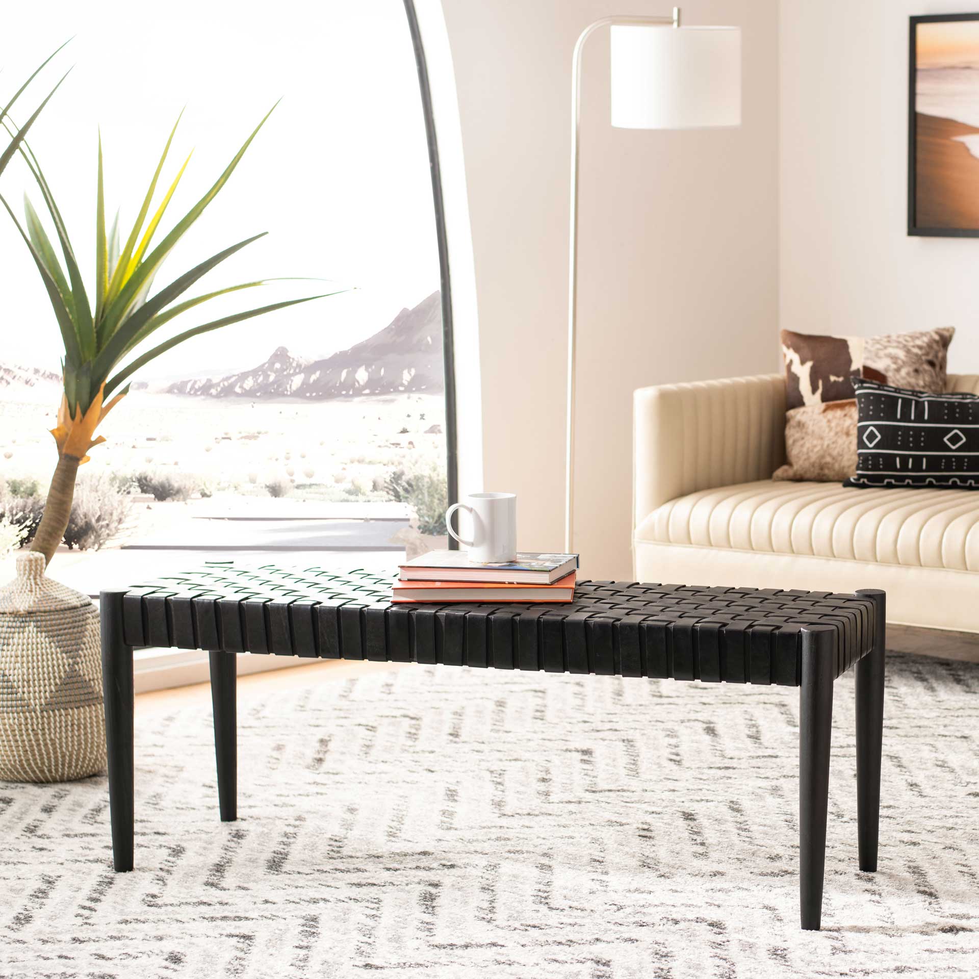 Amos Leather Weave Bench Black - Image 5