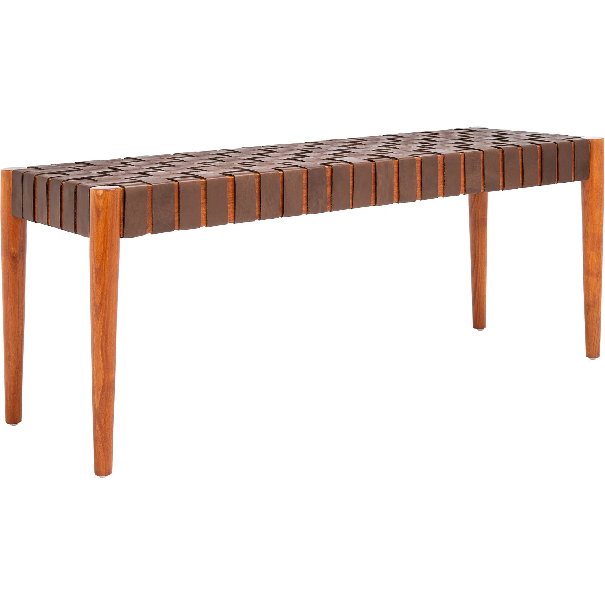 Amos Leather Weave Bench Cognac/Dark Brown - Image 2