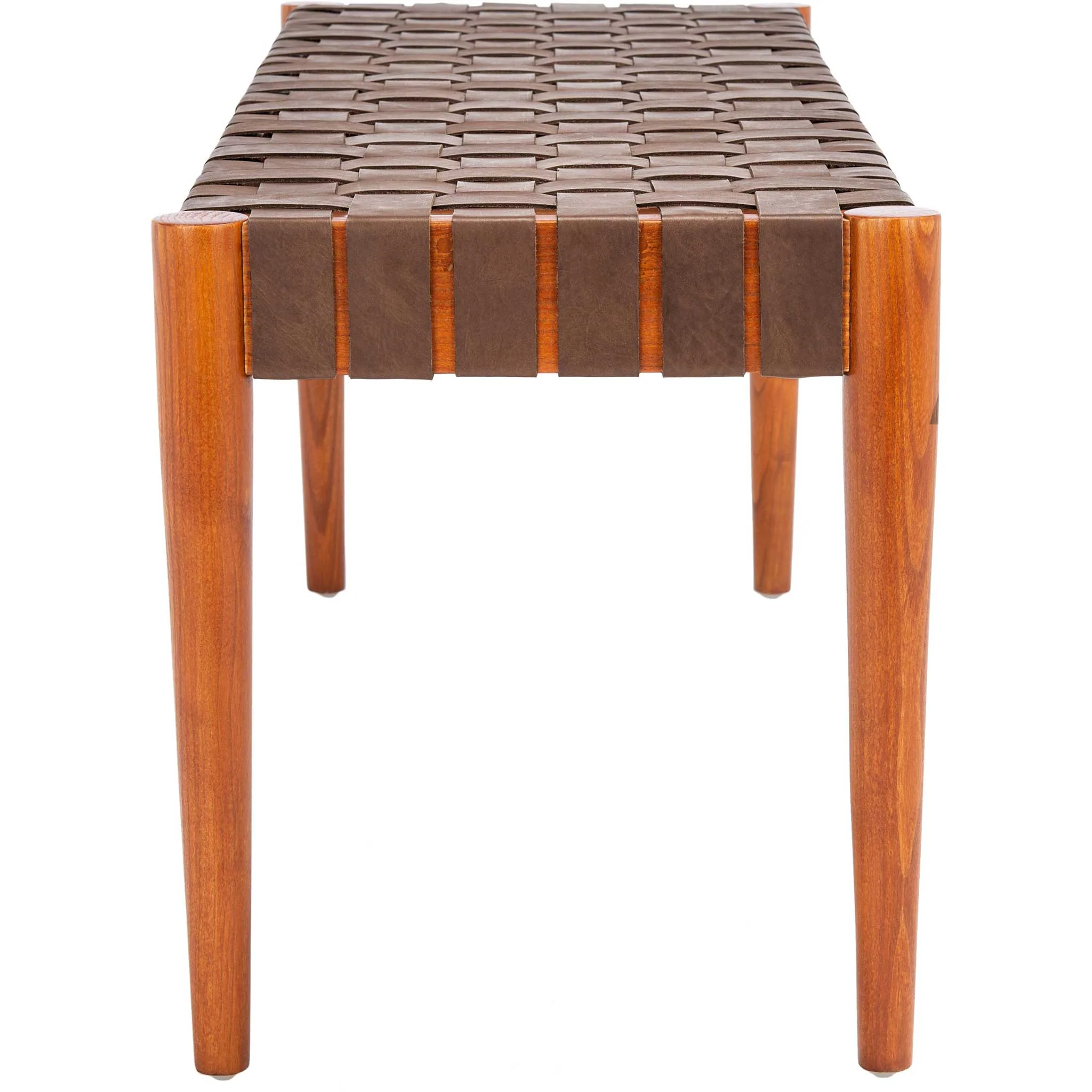 Amos Leather Weave Bench Cognac/Dark Brown - Image 3