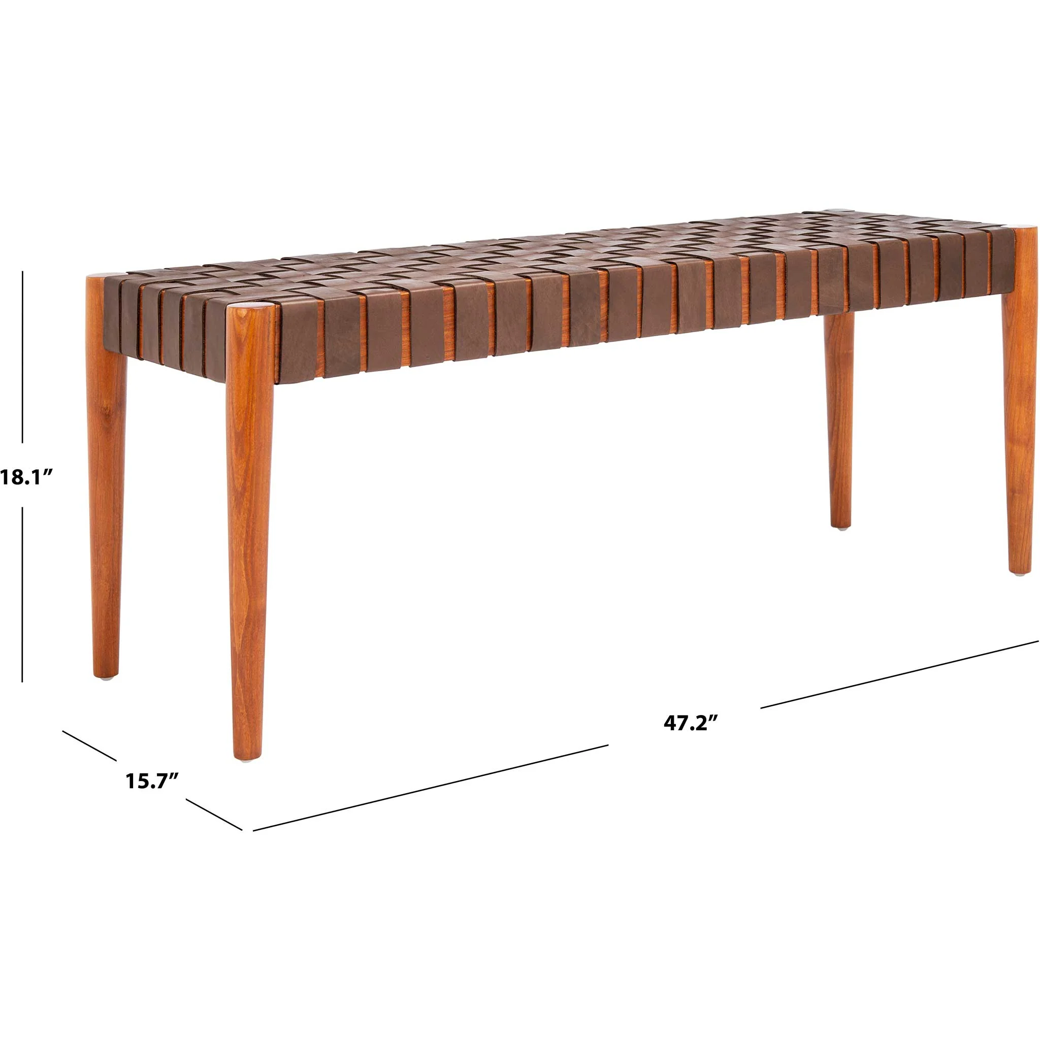 Amos Leather Weave Bench Cognac/Dark Brown - Image 6