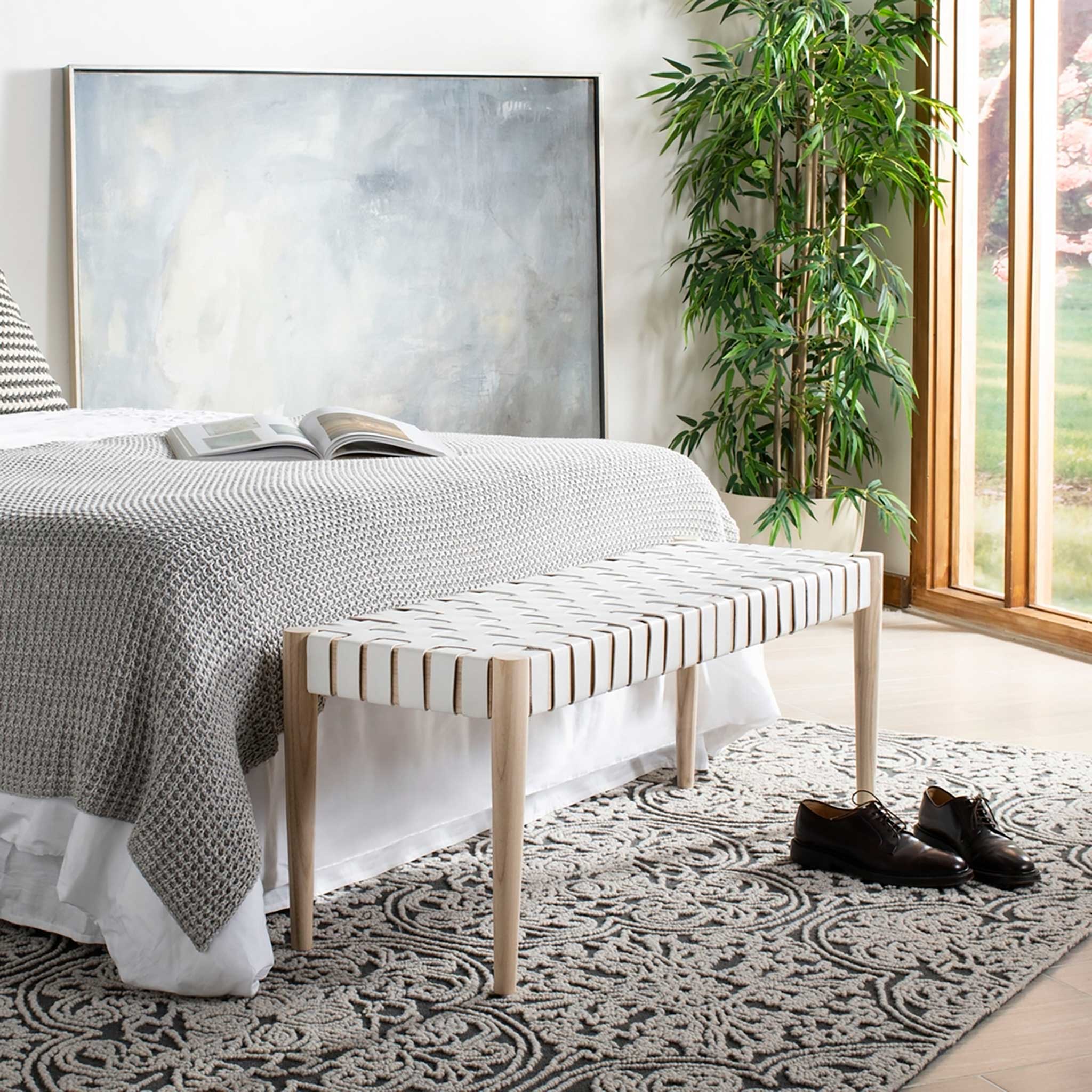 Amos Leather Weave Bench White/Light Oak - Image 10