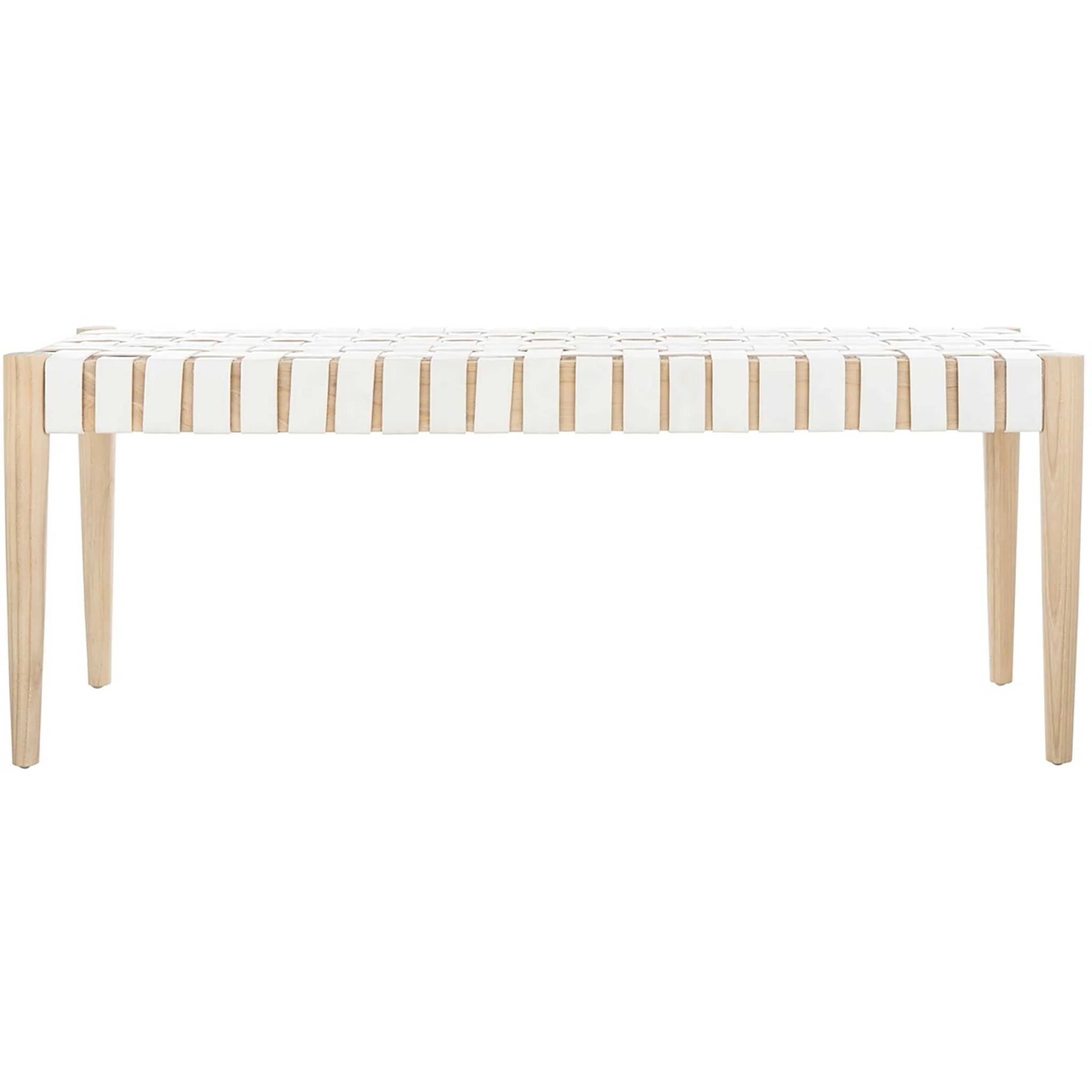 Amos Leather Weave Bench White/Light Oak - Image 2