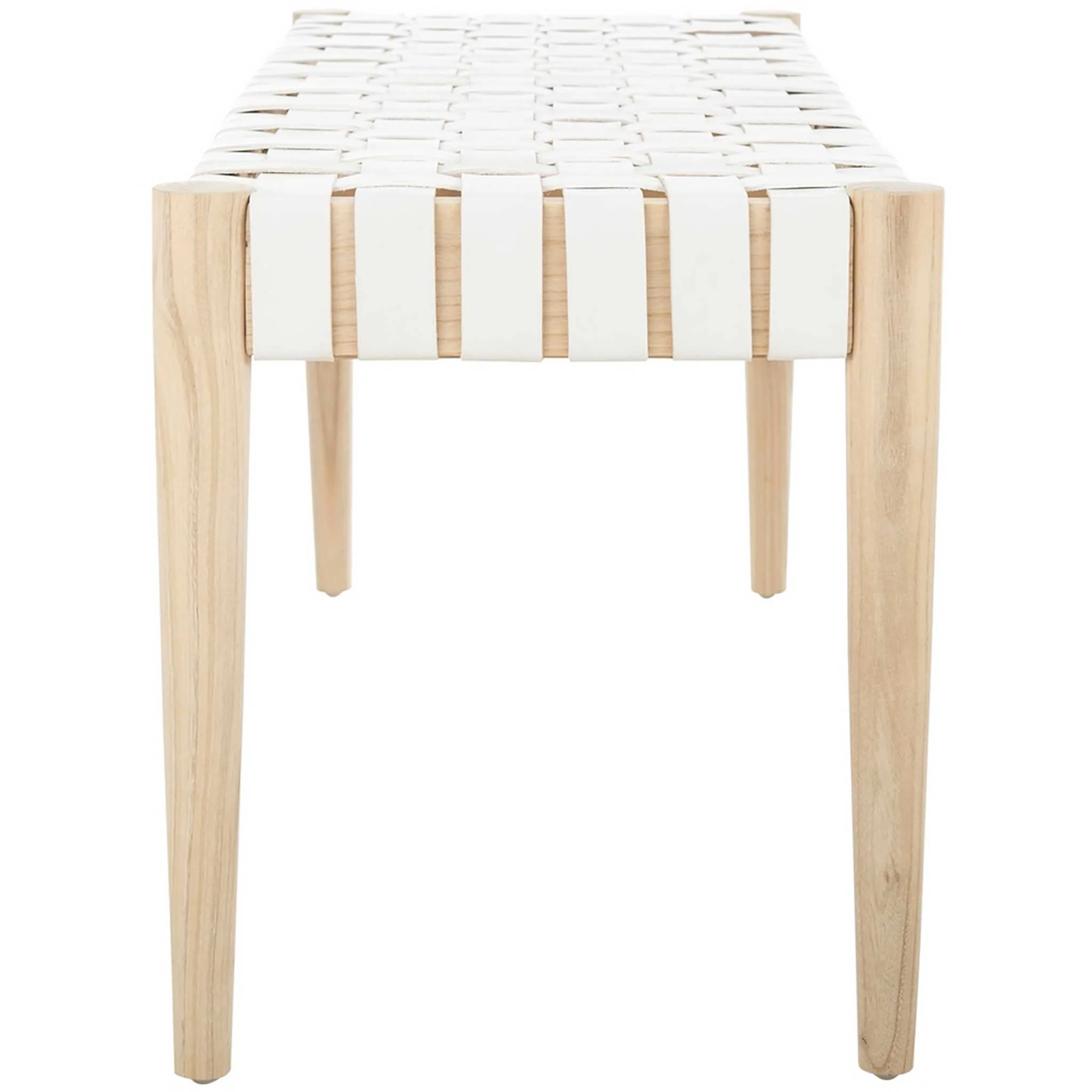 Amos Leather Weave Bench White/Light Oak - Image 4