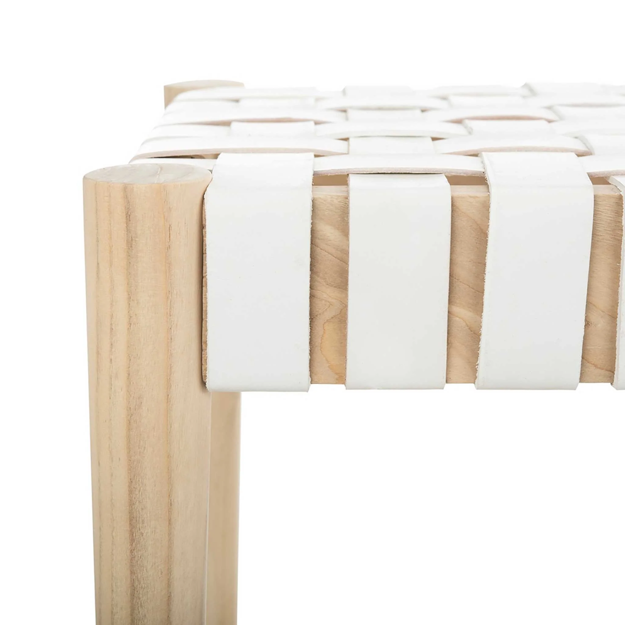 Amos Leather Weave Bench White/Light Oak - Image 5