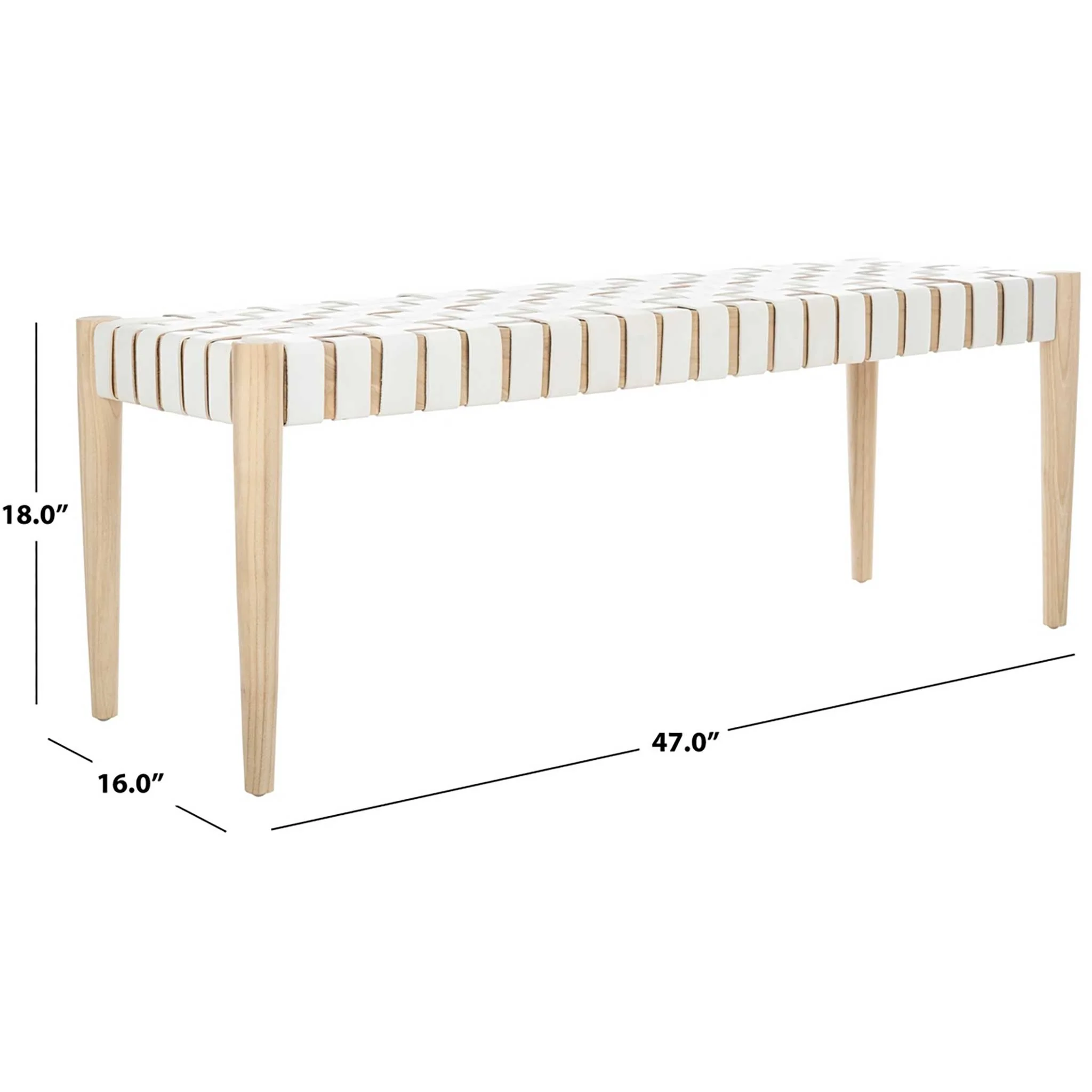 Amos Leather Weave Bench White/Light Oak - Image 8
