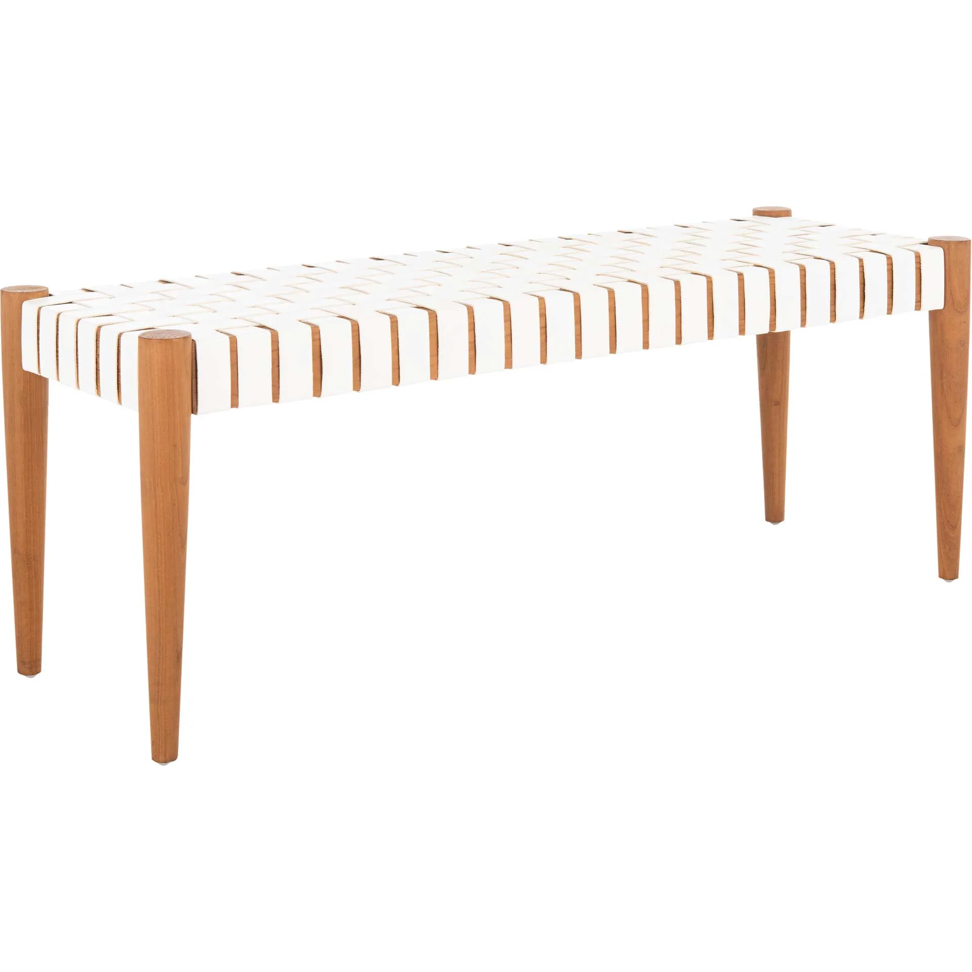 Amos Leather Weave Bench White/Oak - Image 2