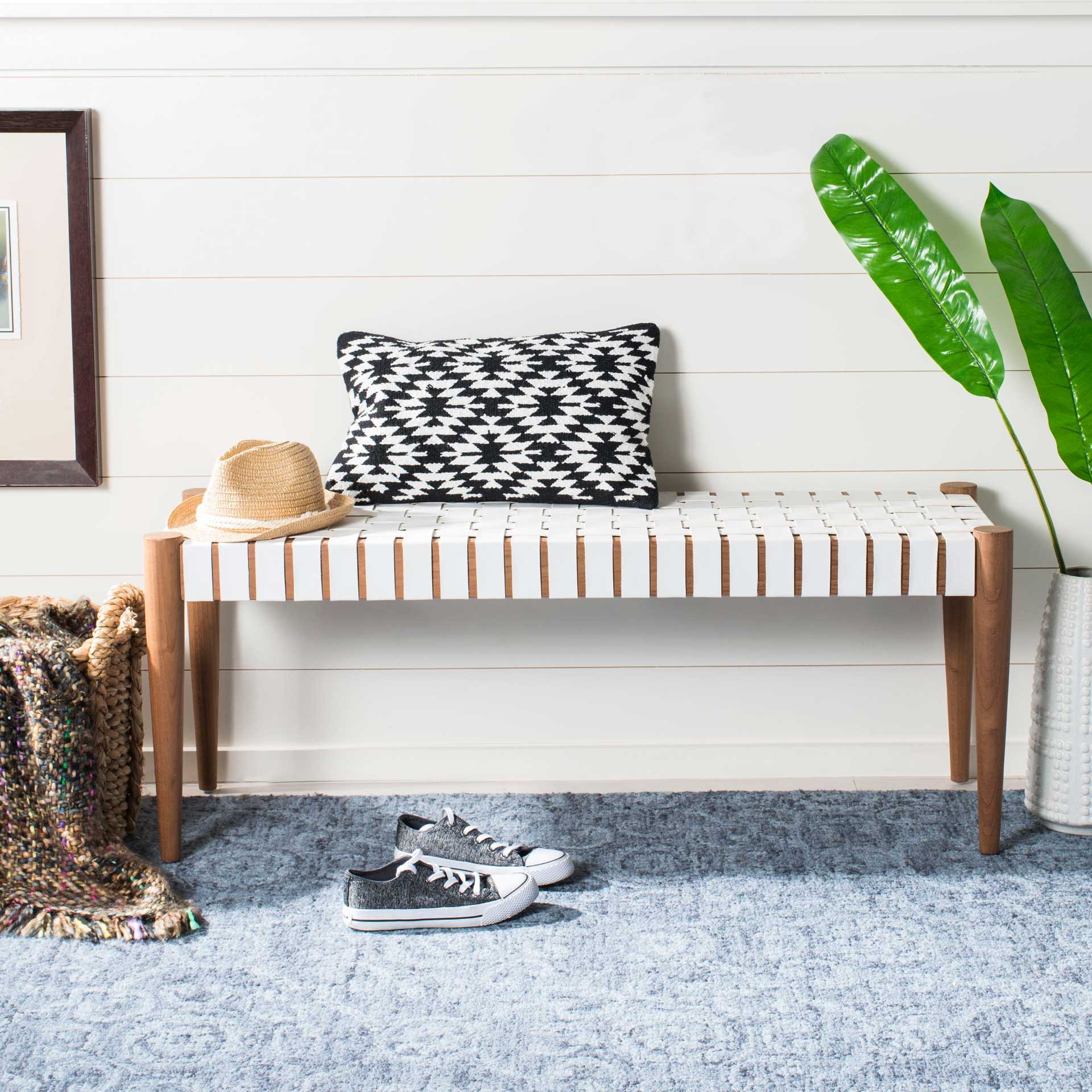 Amos Leather Weave Bench White/Oak - Image 5