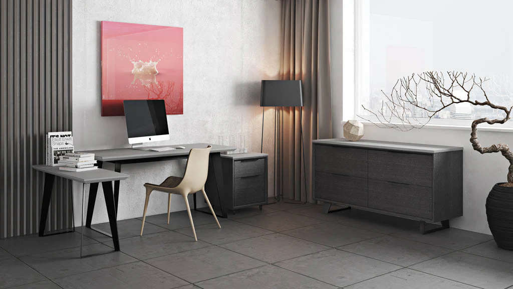 Amsterdam File Credenza Concrete/Gray Oak - Image 5