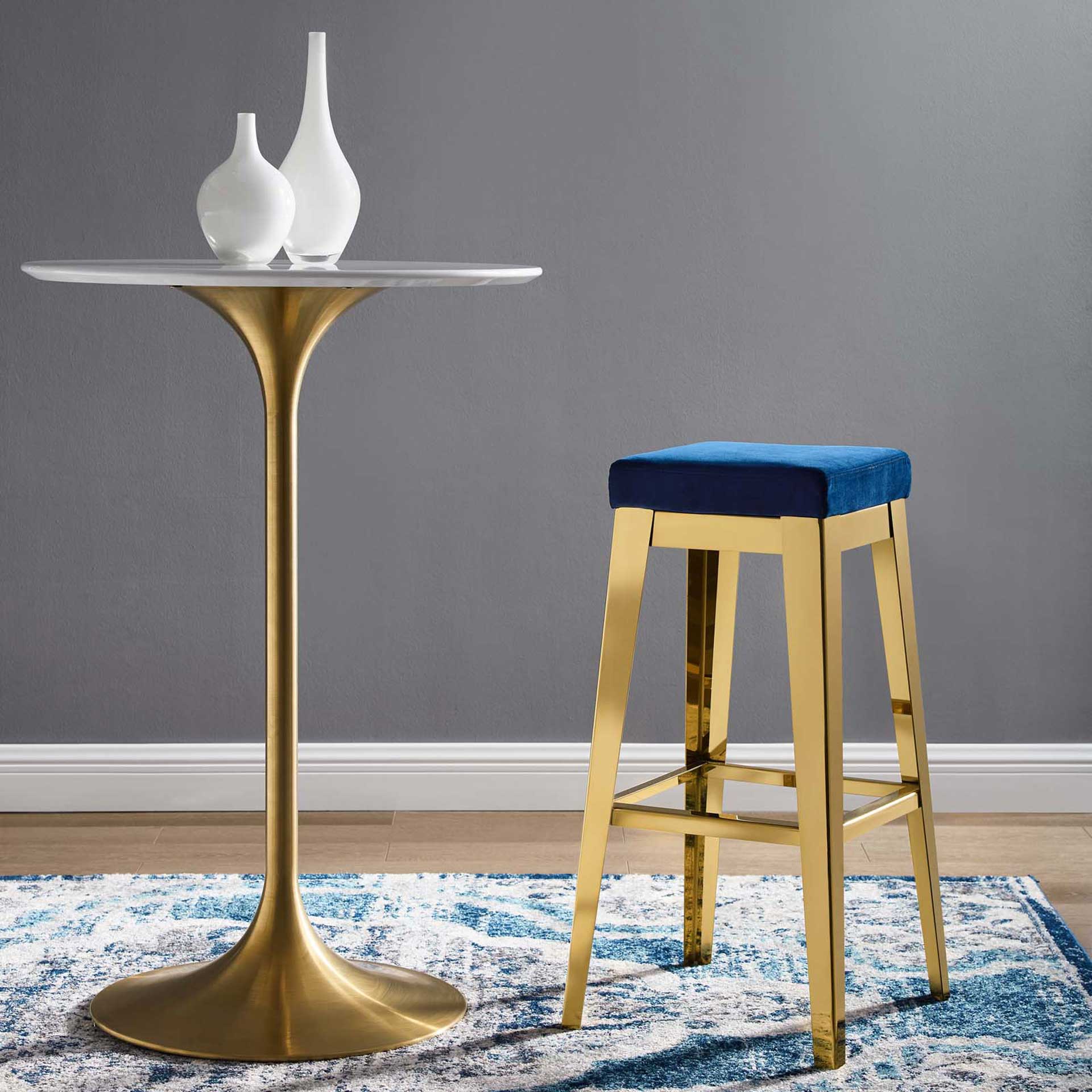 Anais Velvet Bar Stool Gold/Navy - Image 4