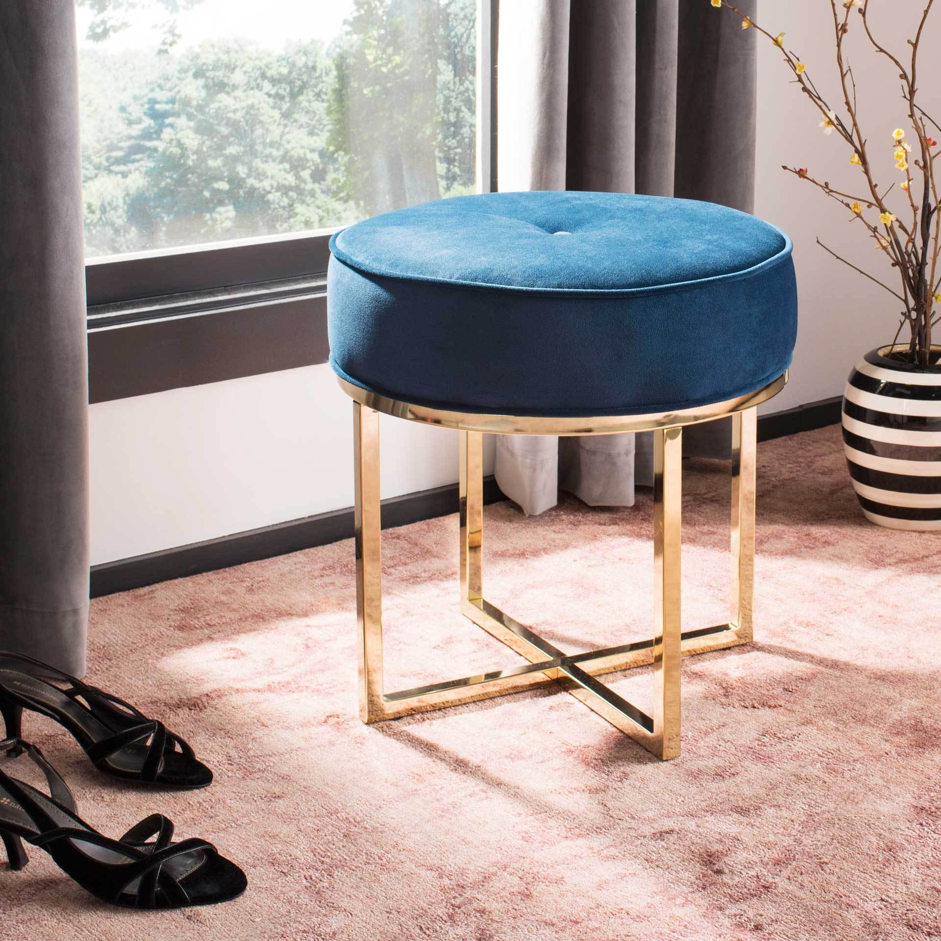 Anastasia Round Ottoman Navy/Brass - Image 3