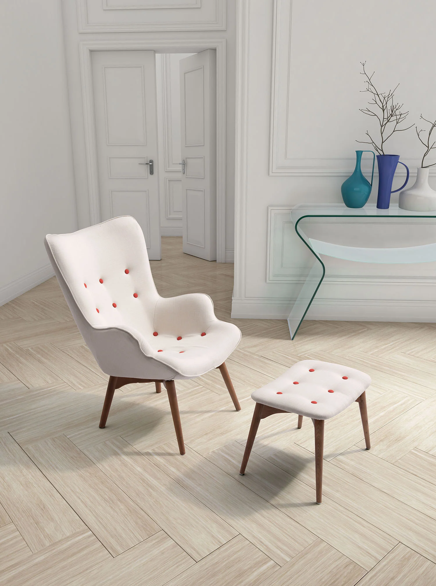 Antares Occasional Chair & Ottoman Cream - Image 5