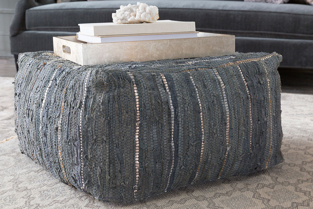 Anthracite Striped Ivory/Sea Foam Cube Pouf - Image 2