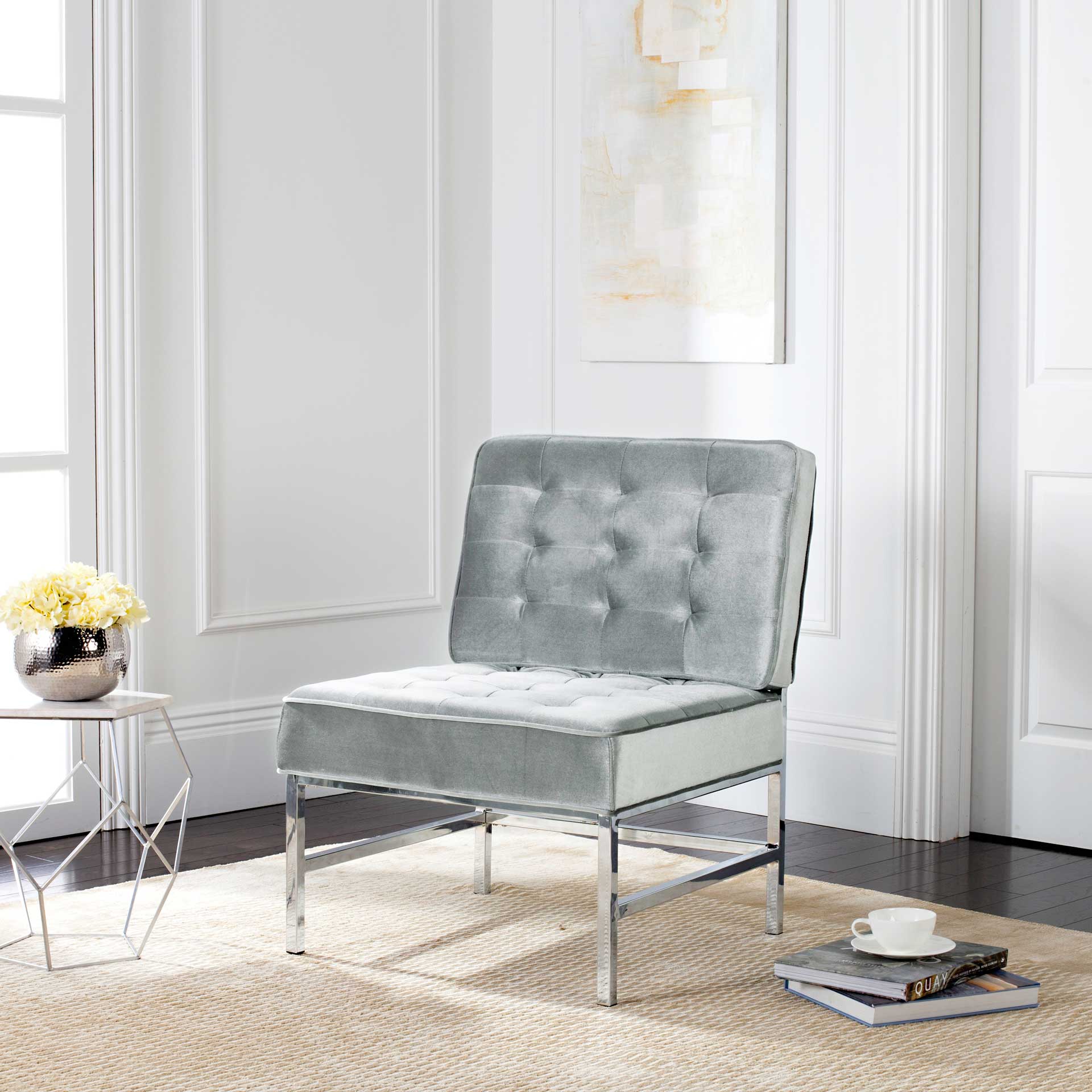 Anticipate Linen Chrome Accent Chair Light Gray - Image 8