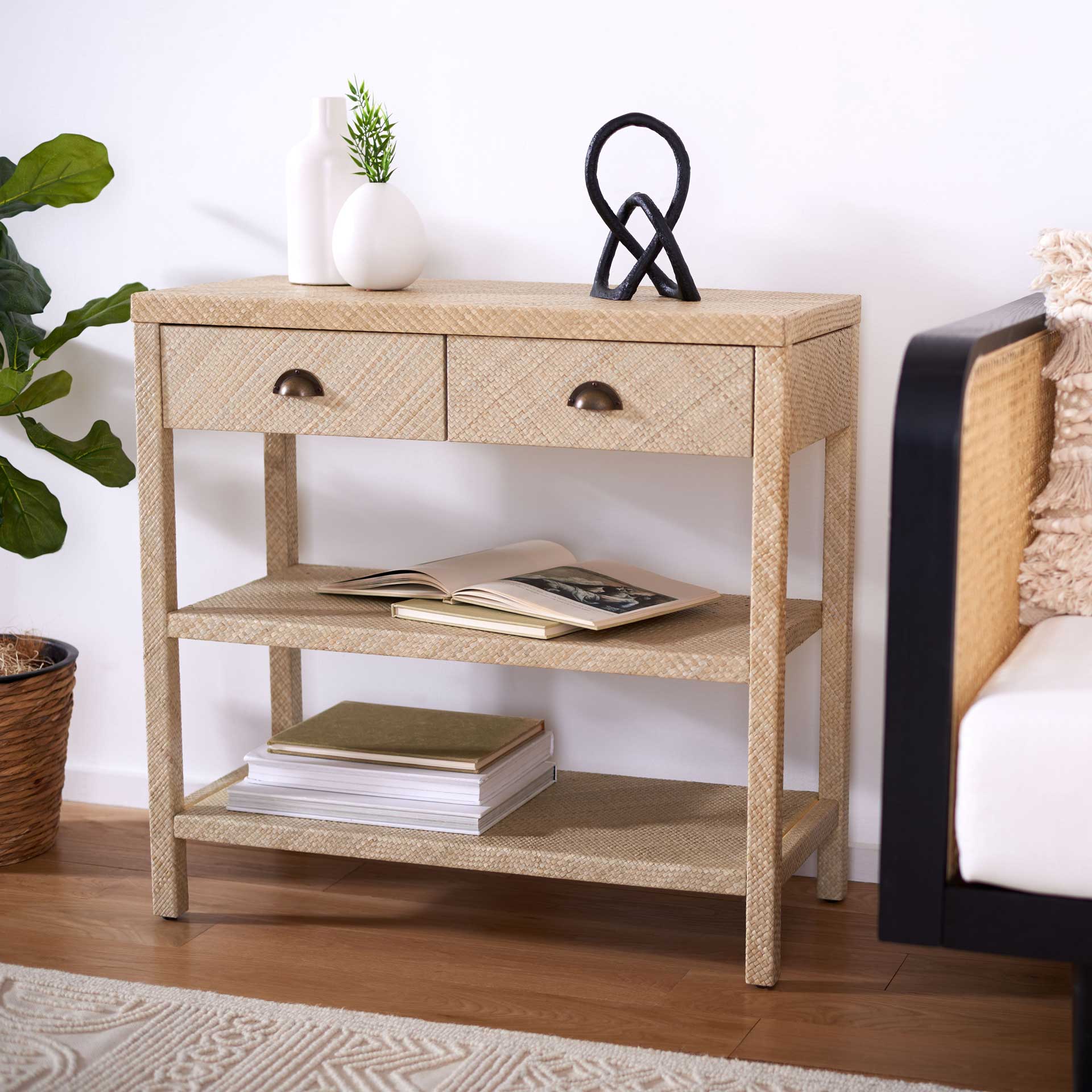 Apollo Raffia Console Table Light Natural/Gold - Image 7