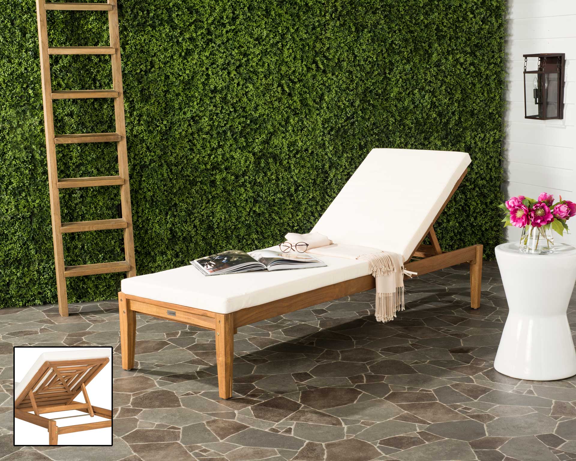 Ardelle Acacia Sunlounger Teak Brown/Beige - Image 6
