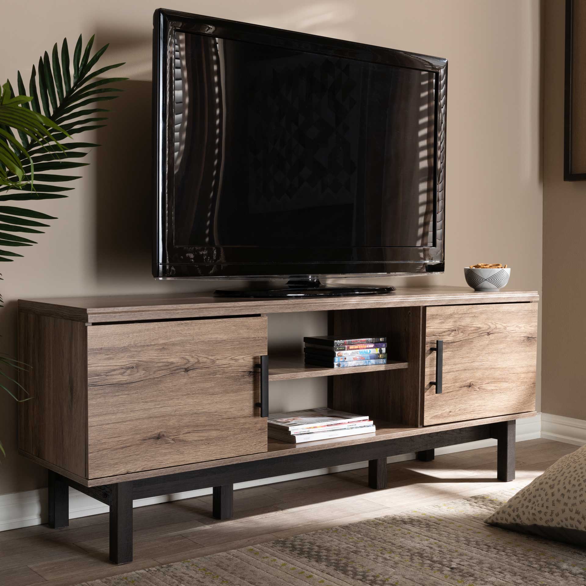 Ariel 2-Door TV Stand Oak/Black - Image 8