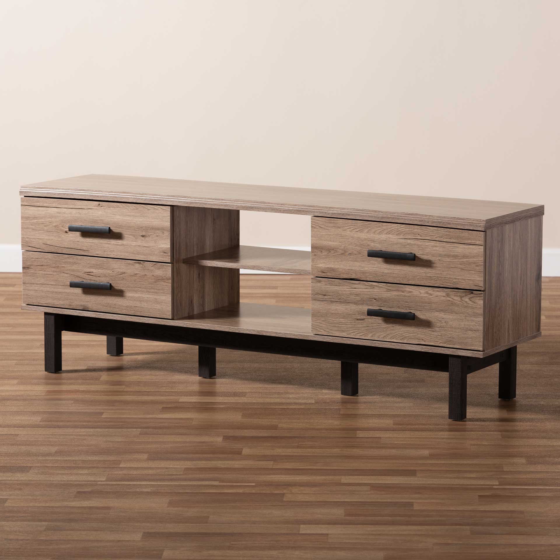 Ariel 4-Drawer TV Stand Oak/Black - Image 8
