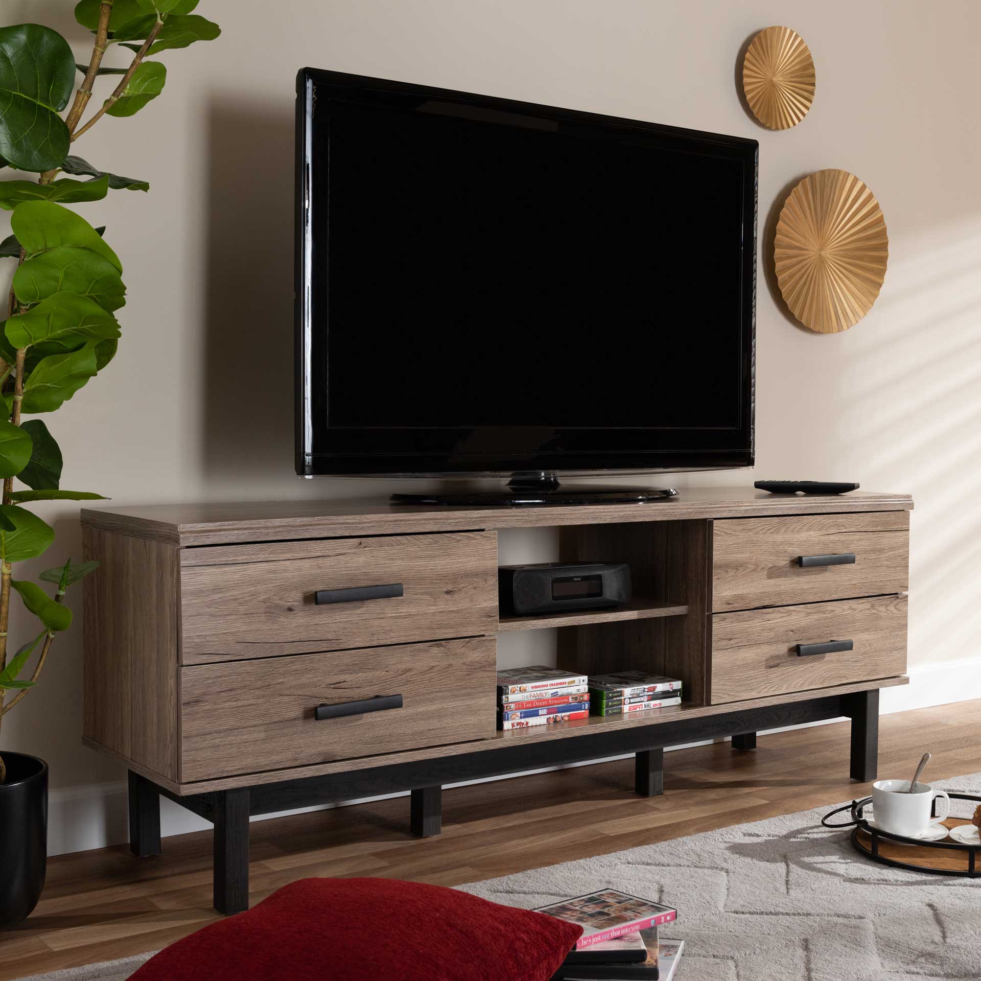 Ariel 4-Drawer TV Stand Oak/Black - Image 9