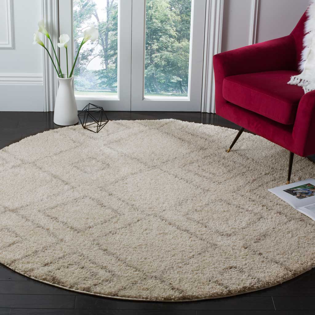 Arizona Shag Diamond Ivory/Beige Round Rug - Image 3