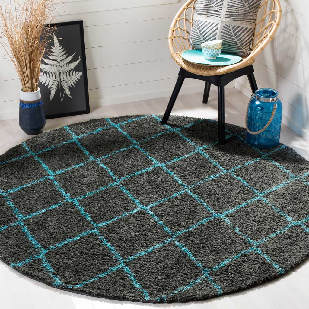 Arizona Shag Gray/Turquoise Round Rug - Image 3