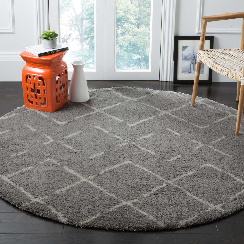 Arizona Shag Lattice Gray/Ivory Round Rug - Image 3