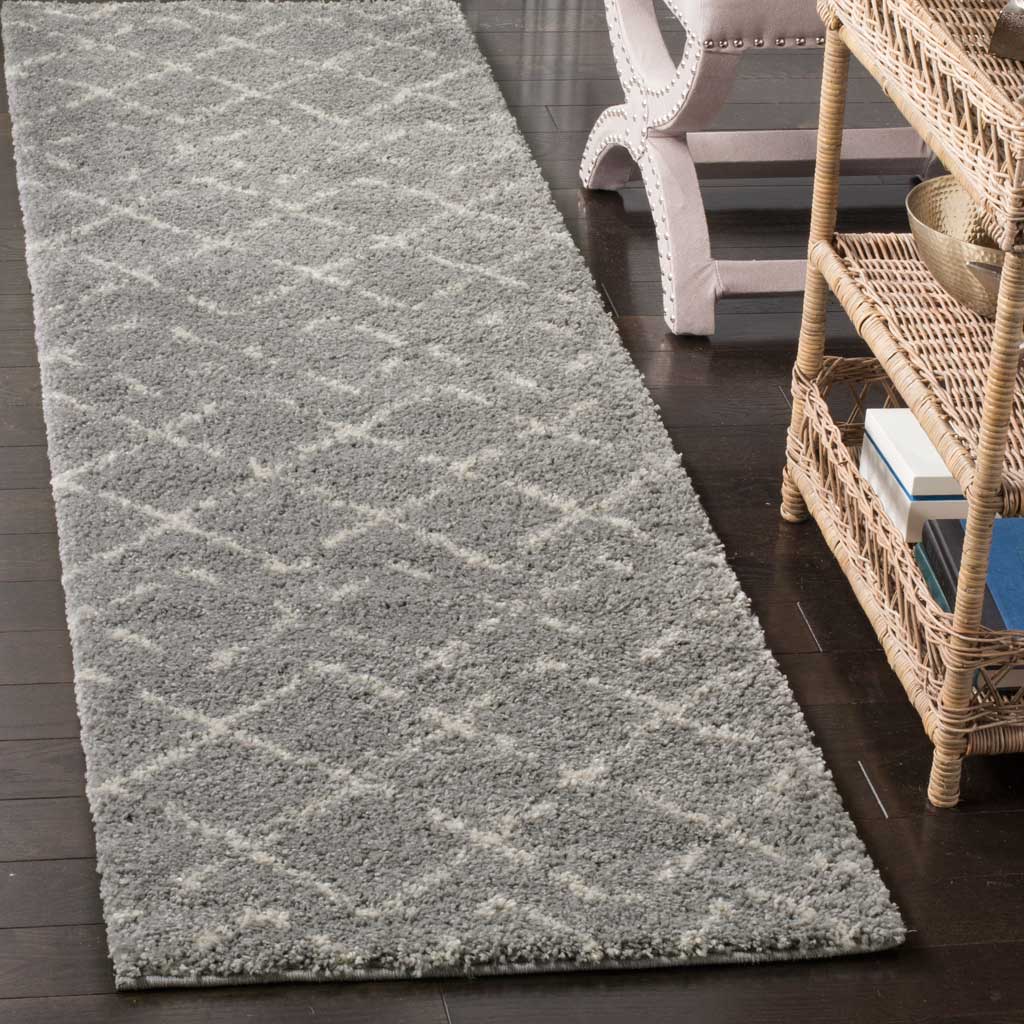 Arizona Shag Lattice Gray/Ivory Runner Rug - Image 2