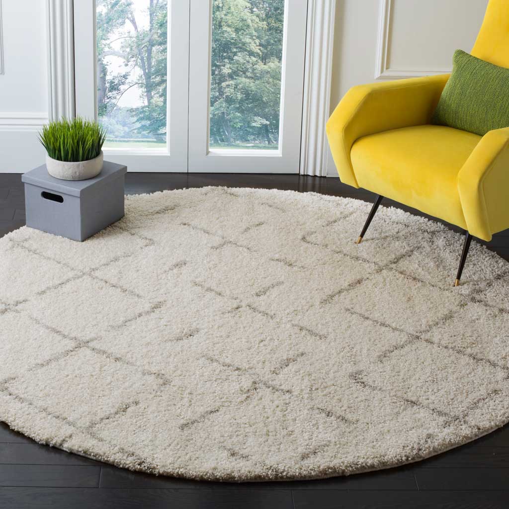 Arizona Shag Lattice Ivory/Beige Round Rug - Image 3