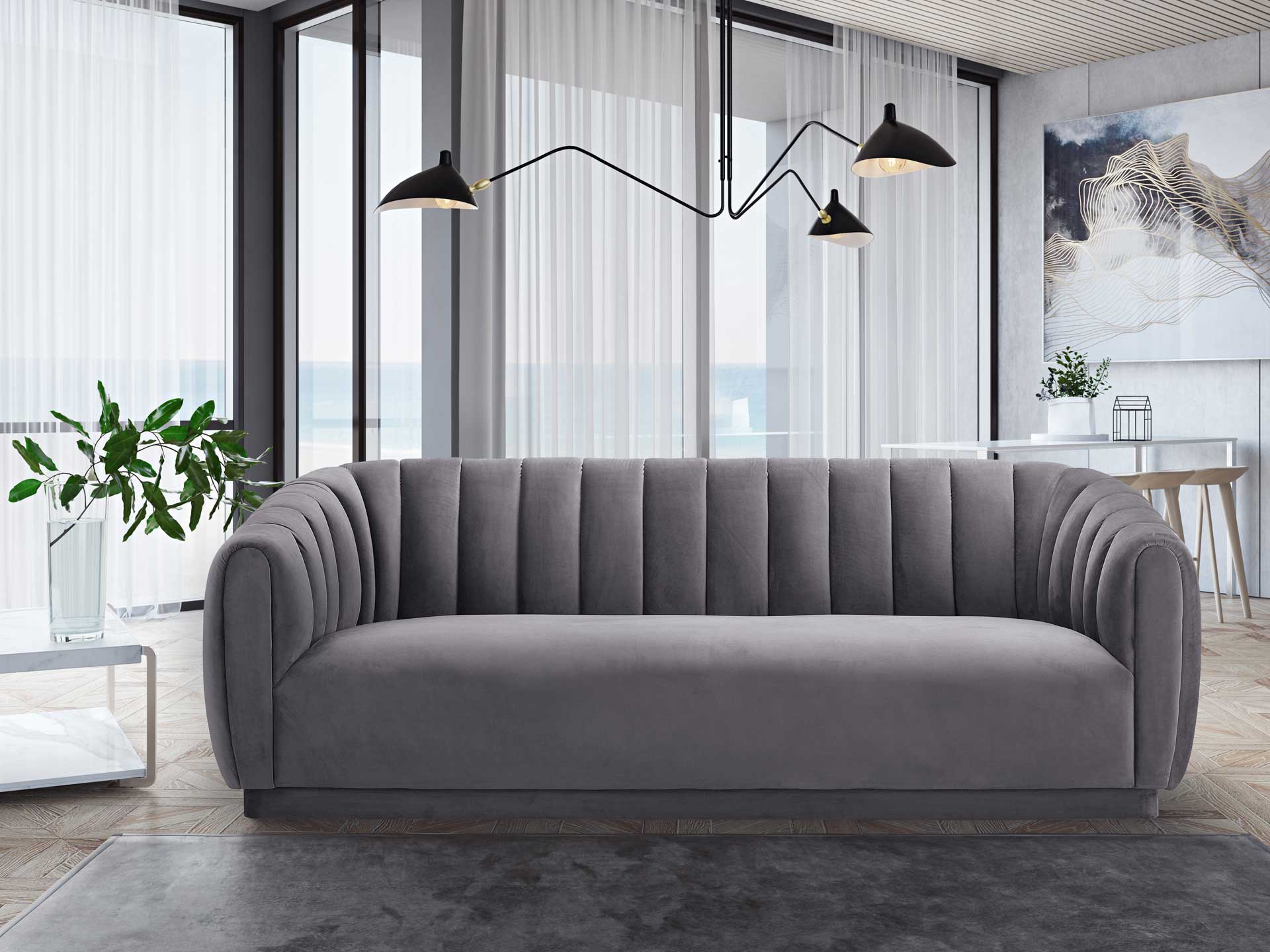 Arnold Velvet Sofa Gray - Image 6