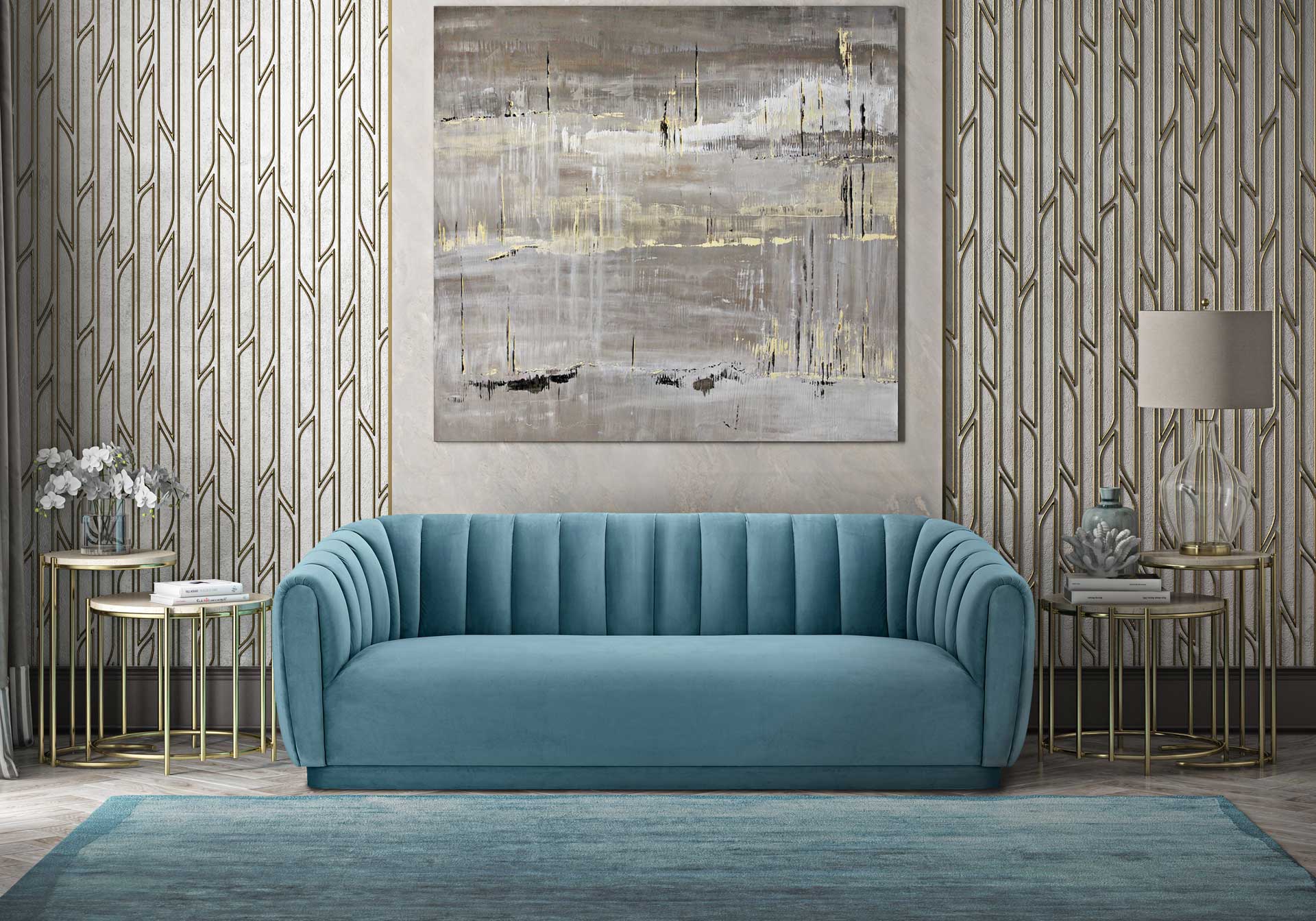 Arnold Velvet Sofa Sea Blue - Image 6