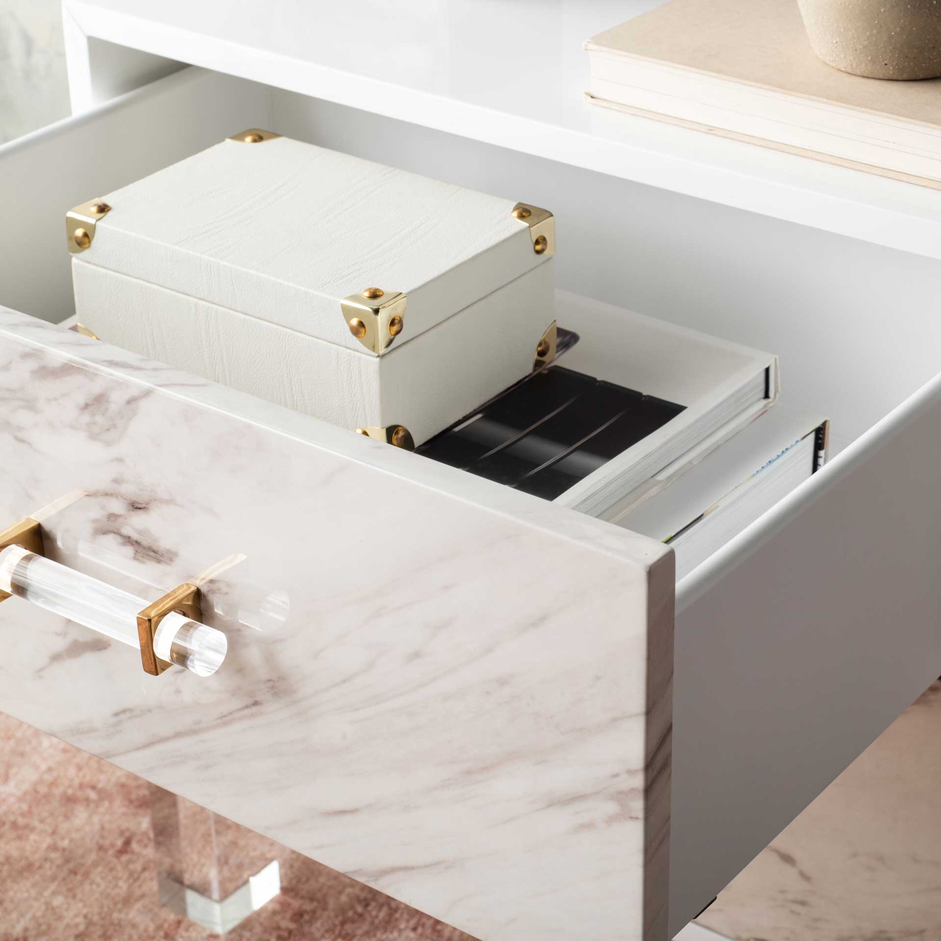 Array 2-Drawer Faux Marble Nightstand White/Clear - Image 10