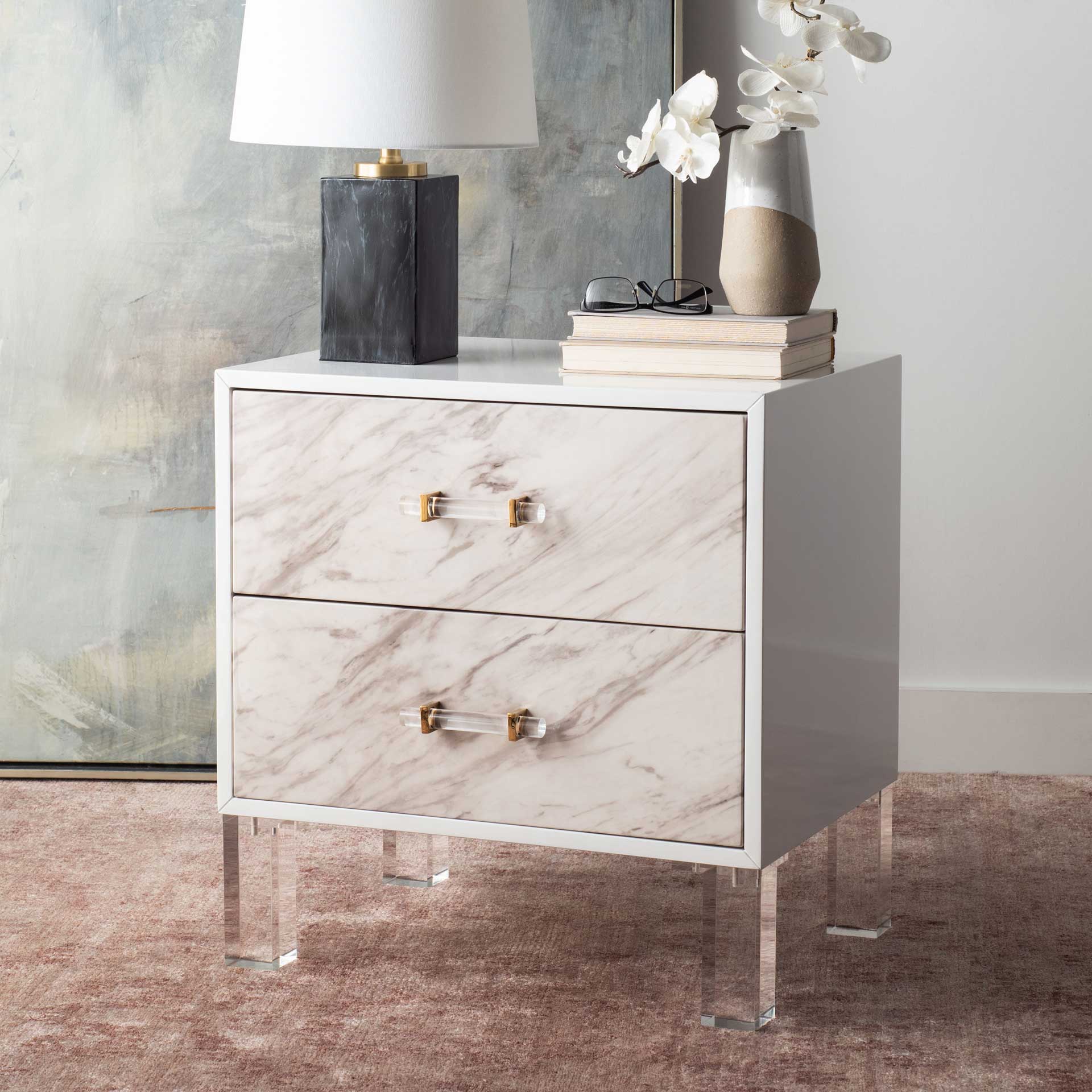 Array 2-Drawer Faux Marble Nightstand White/Clear - Image 9