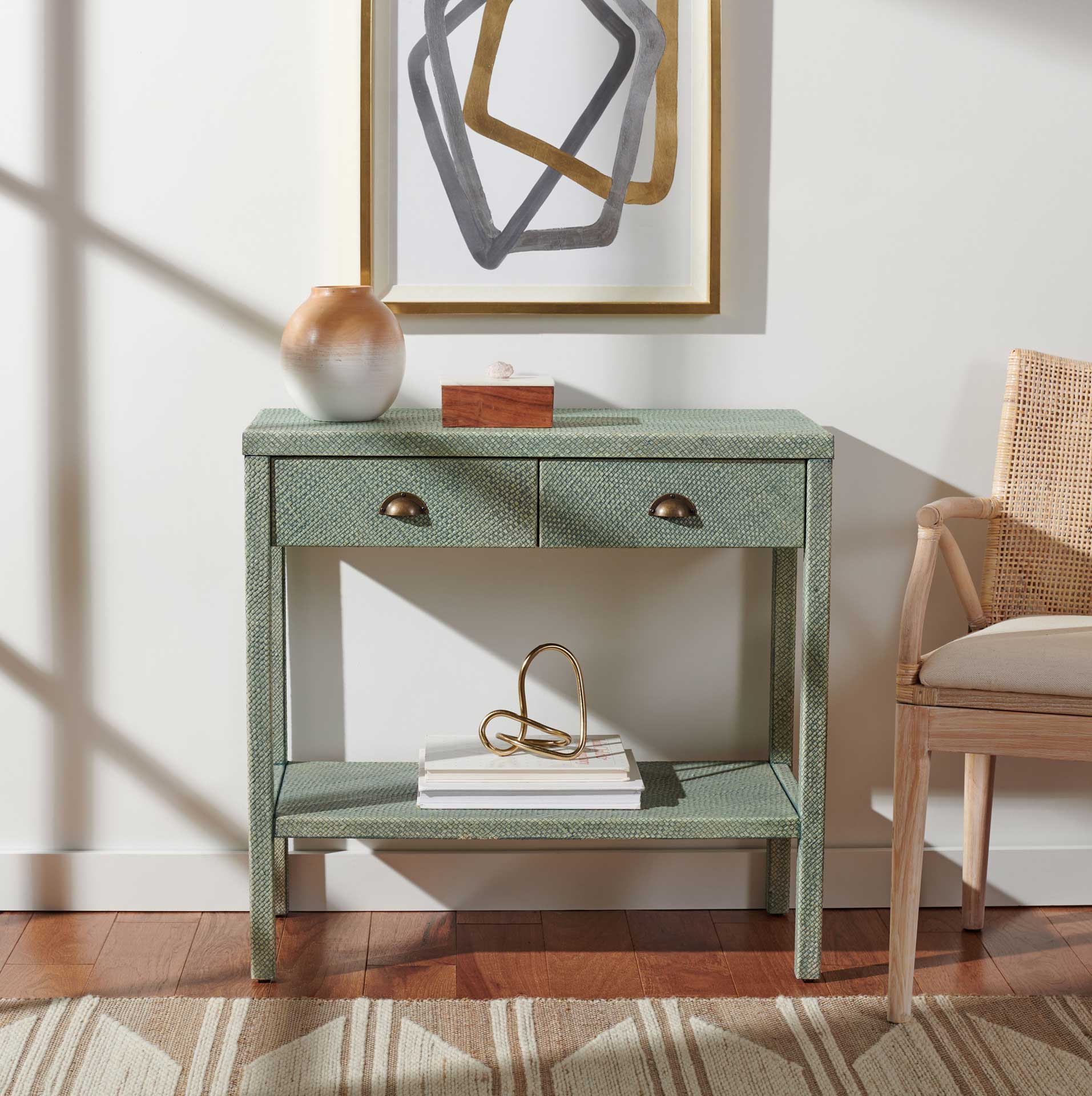 Ashby 2 Drawer Console Table Turquoise/Antique Gold - Image 6