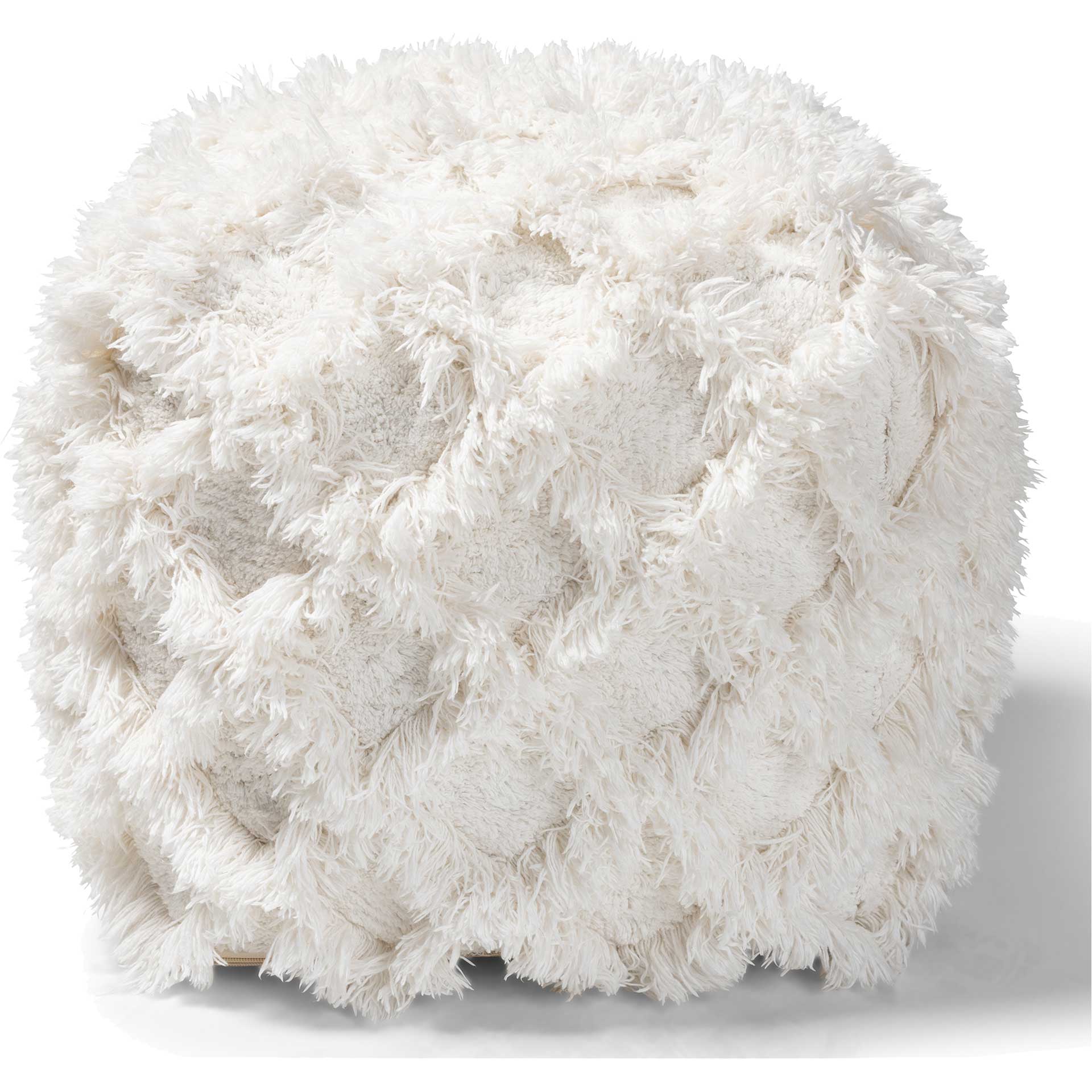 Ashley Handwoven Cotton Fringe Pouf Ivory - Image 2