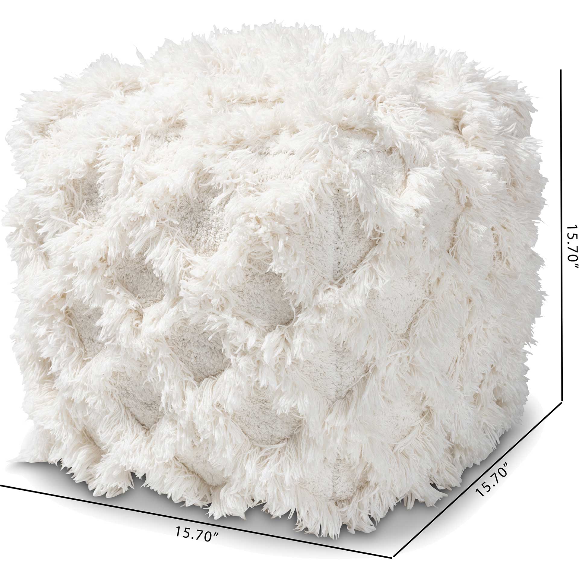 Ashley Handwoven Cotton Fringe Pouf Ivory - Image 4