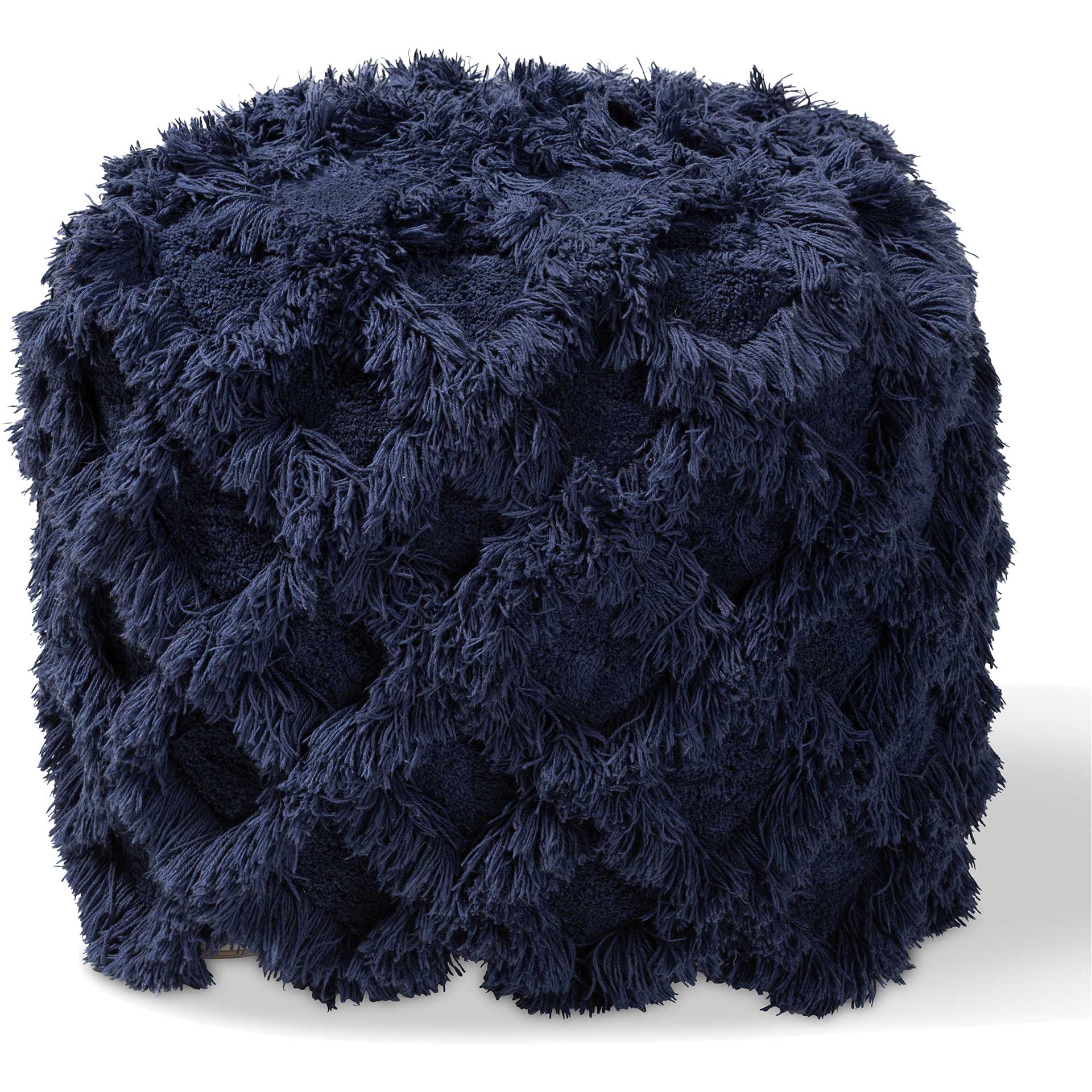 Ashley Handwoven Cotton Fringe Pouf Navy - Image 2
